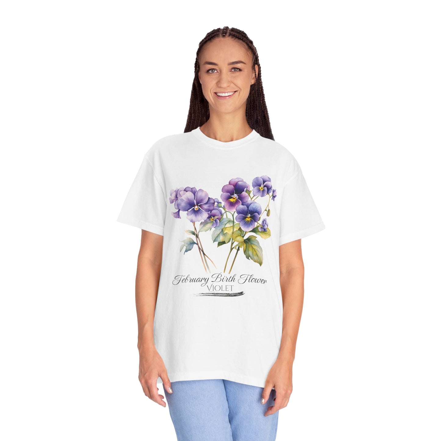 February Birth Flower "Violet" - Unisex Garment-Dyed T-shirt