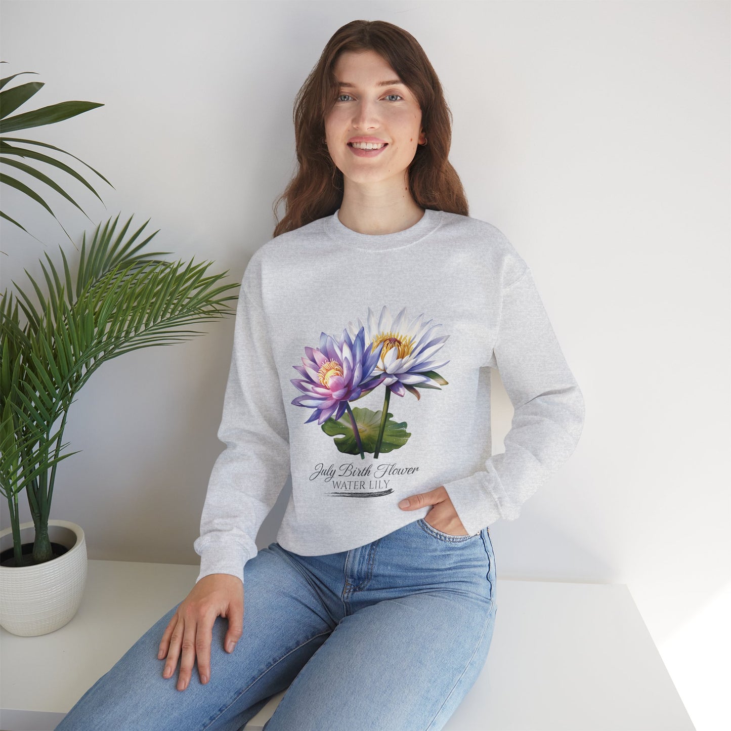 July Birth Flower (Water Lily) - Unisex Heavy Blend™ Crewneck Sweatshirt