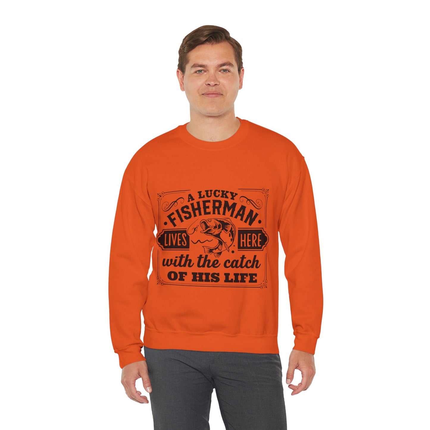 Lucky fisherman lives here - Unisex Heavy Blend™ Crewneck Sweatshirt