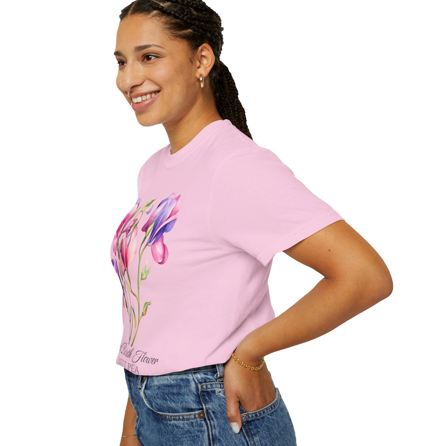 April Birth Flower "Sweet Pea" - Unisex Garment-Dyed T-shirt