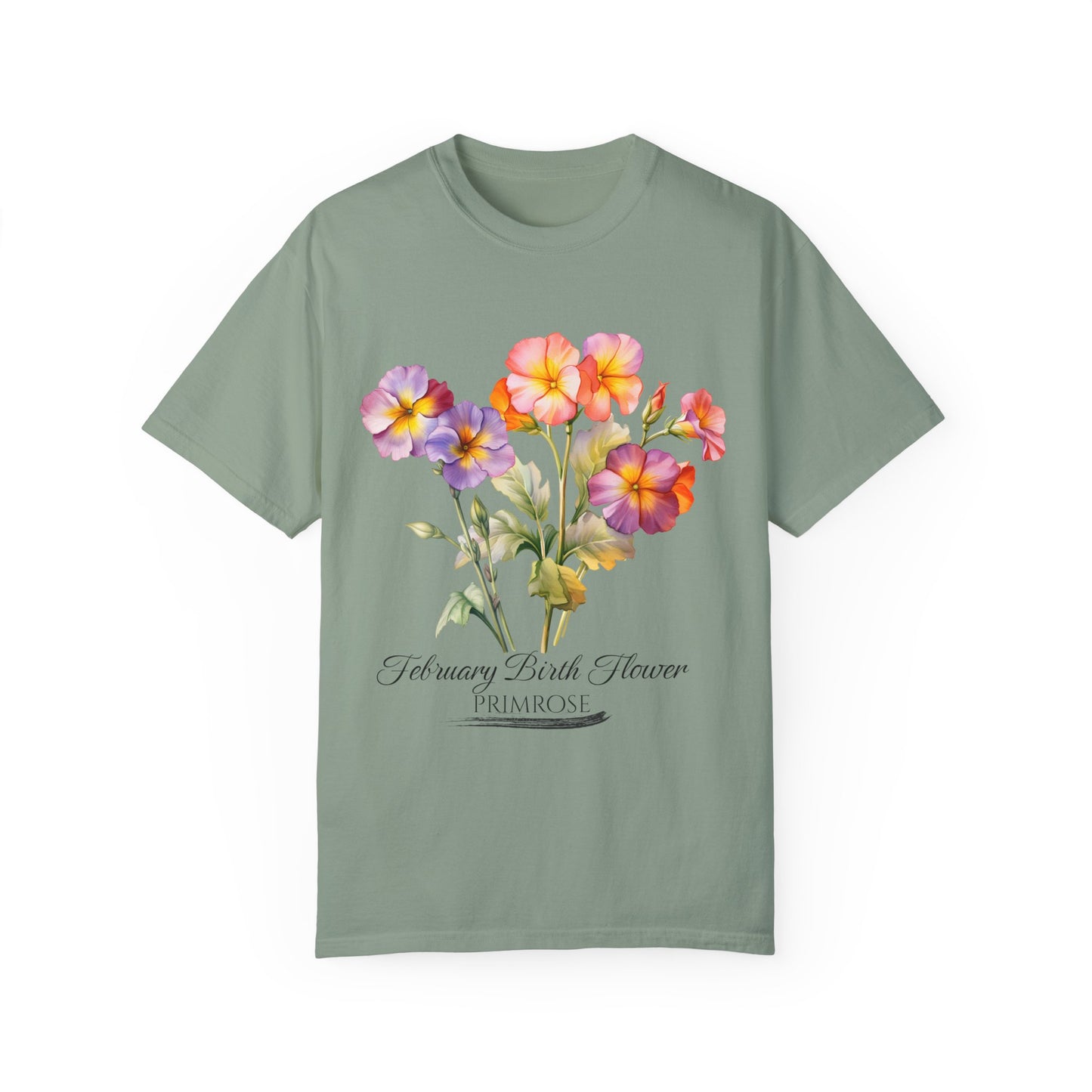 February Birth Flower "Primrose" - Unisex Garment-Dyed T-shirt