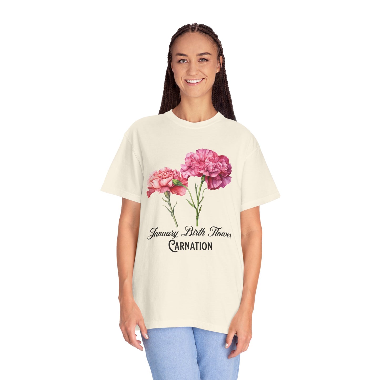 January Birth Flower "Carnation" - Unisex Garment-Dyed T-shirt