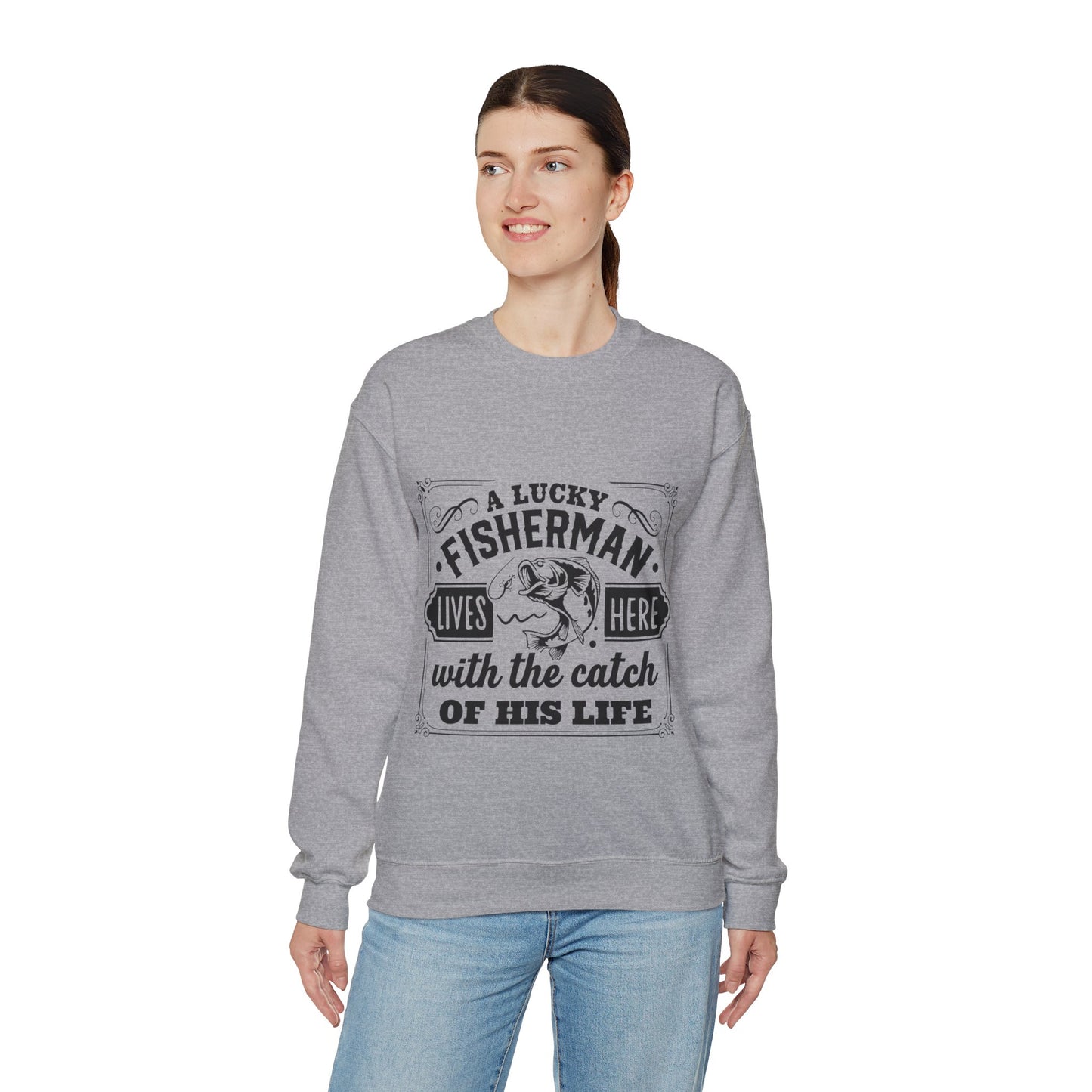 Lucky fisherman lives here - Unisex Heavy Blend™ Crewneck Sweatshirt