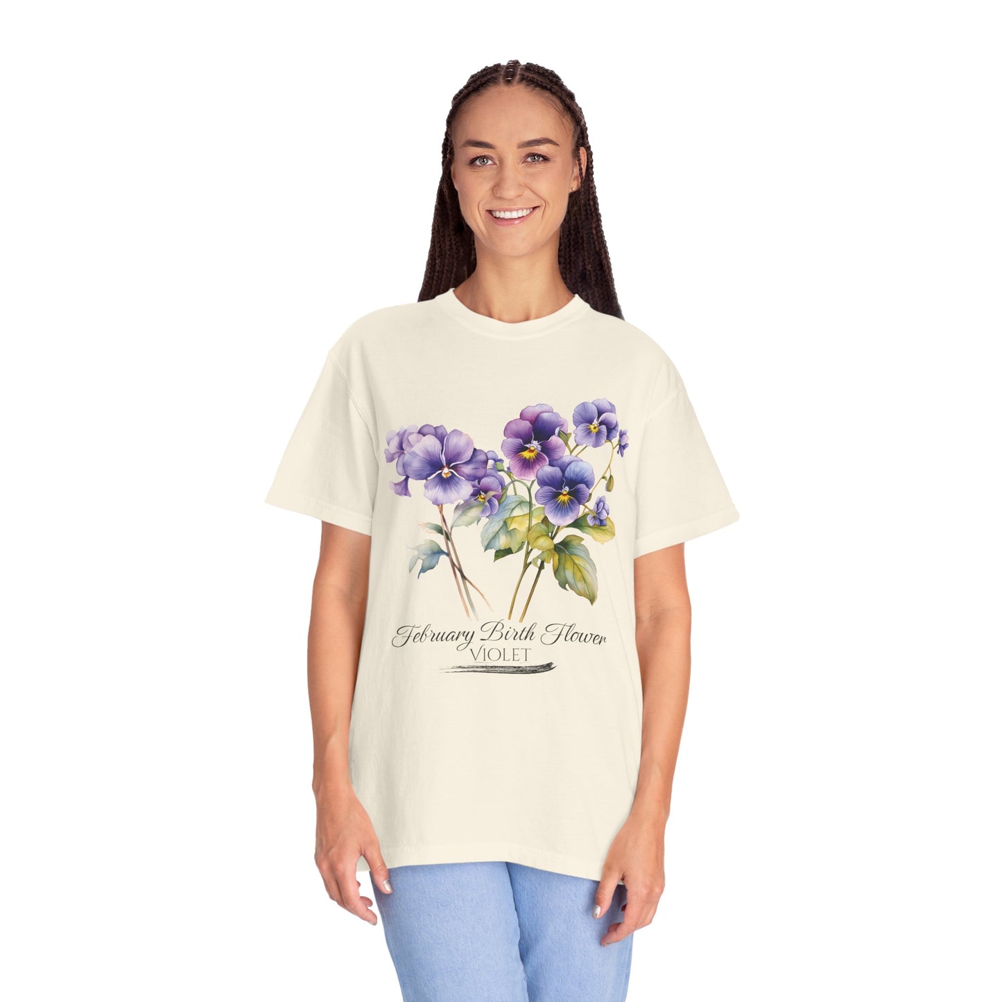 February Birth Flower "Violet" - Unisex Garment-Dyed T-shirt