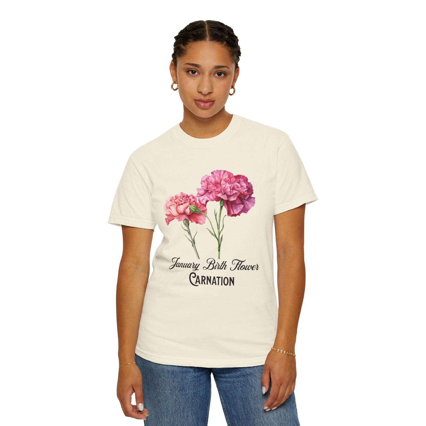 January Birth Flower "Carnation" - Unisex Garment-Dyed T-shirt