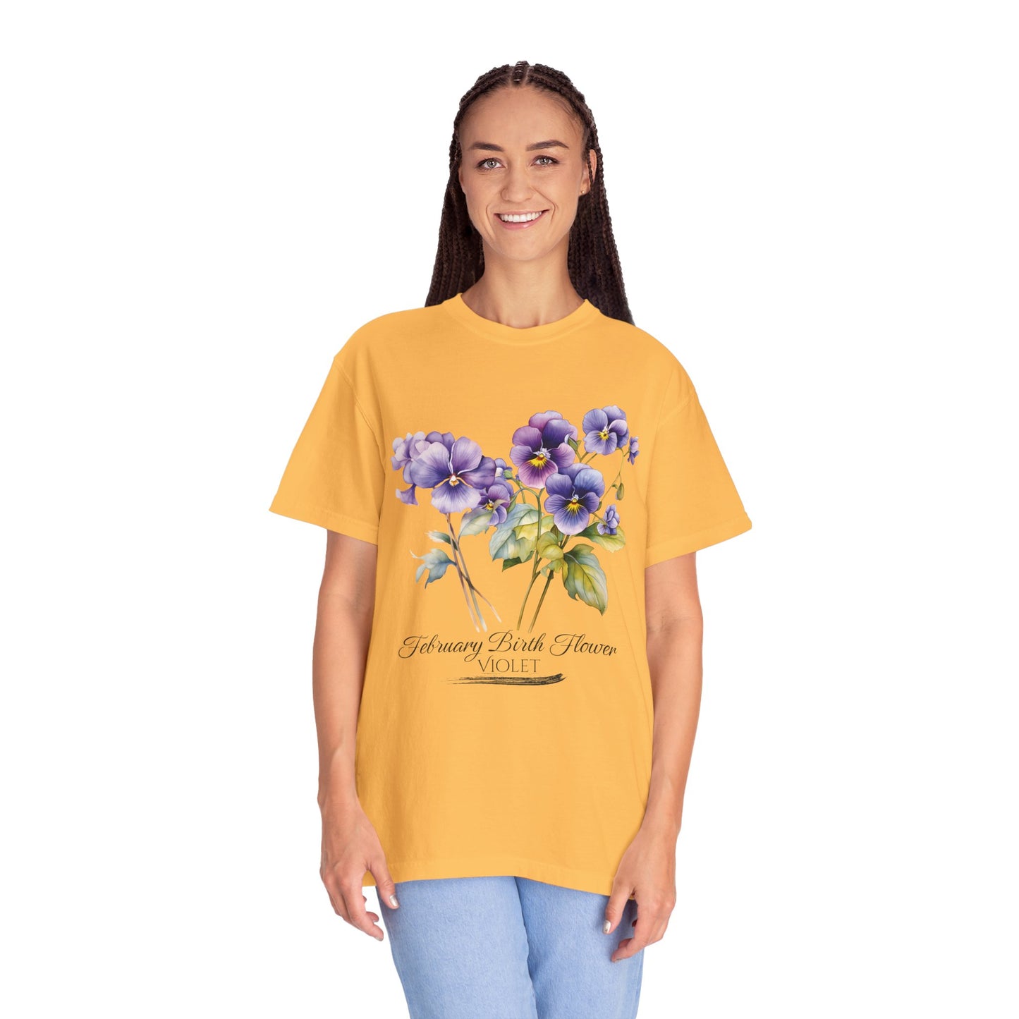 February Birth Flower "Violet" - Unisex Garment-Dyed T-shirt