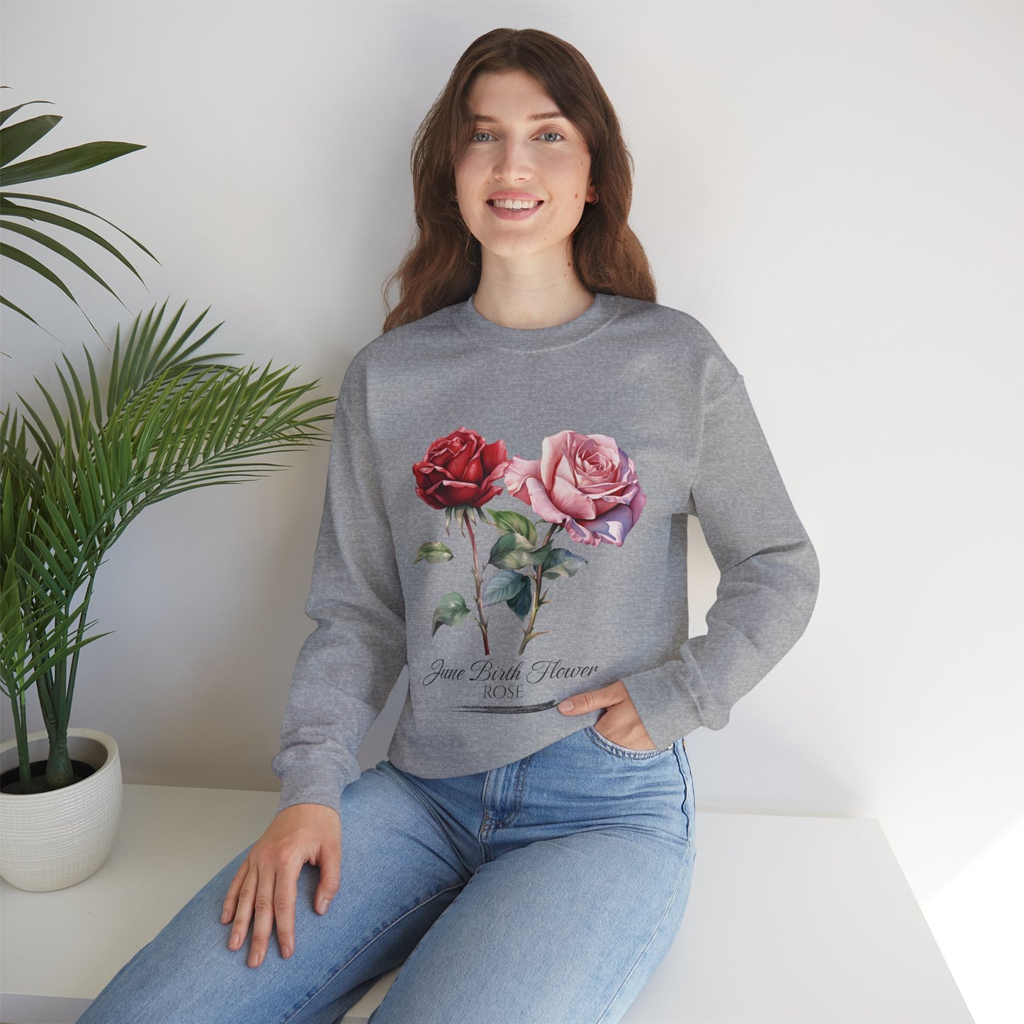 June Birth Flower (Rose) - Unisex Heavy Blend™ Crewneck Sweatshirt