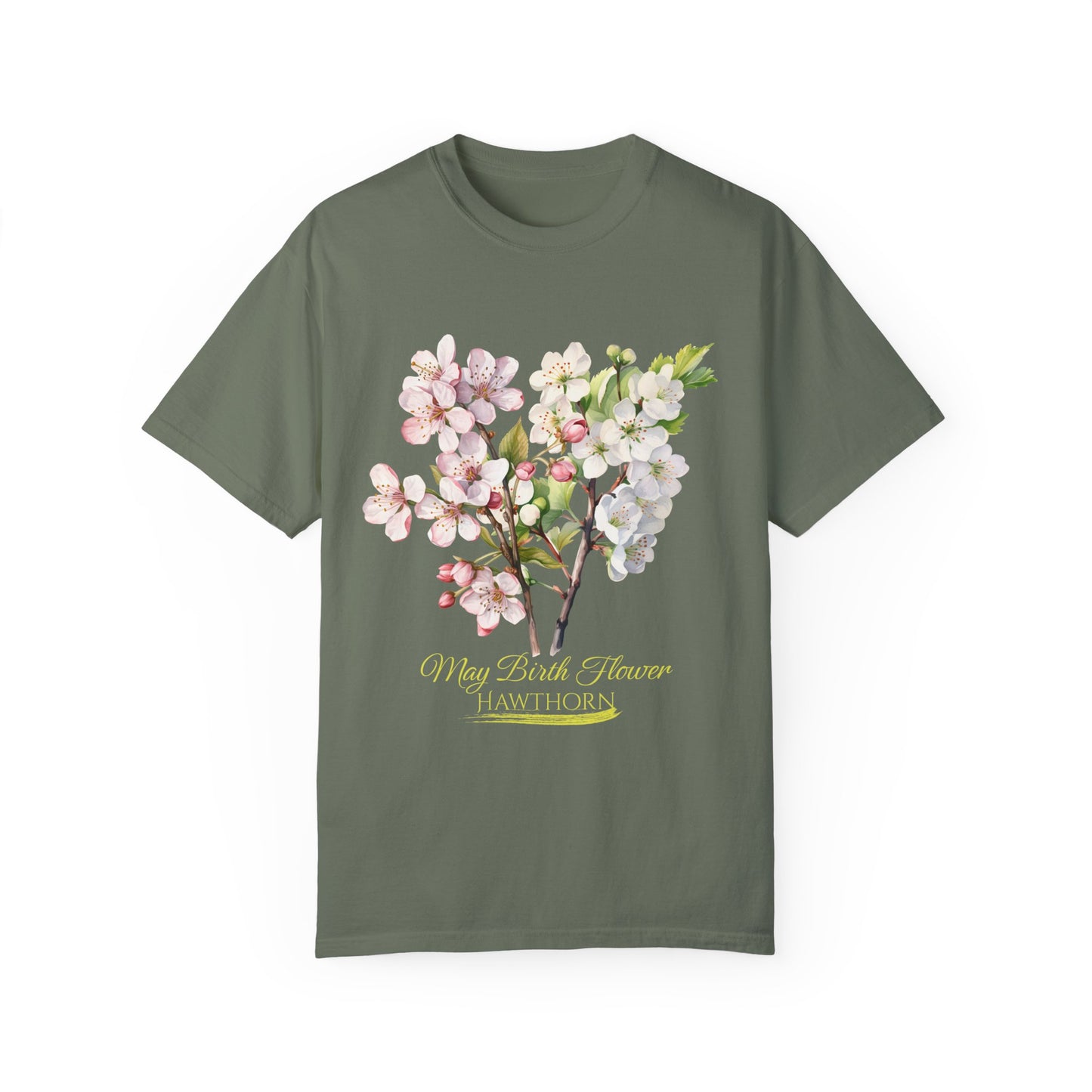 May Birth Flower "Hawthorn" (For Dark Fabric) - Unisex Garment-Dyed T-shirt