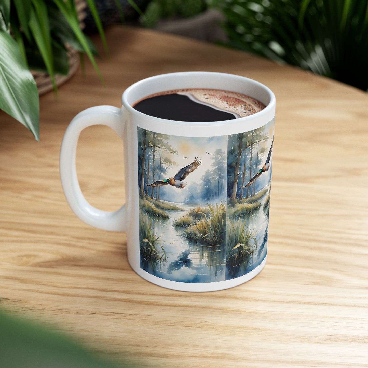 Duck flew over the riverbank: Ceramic Mug 11oz.