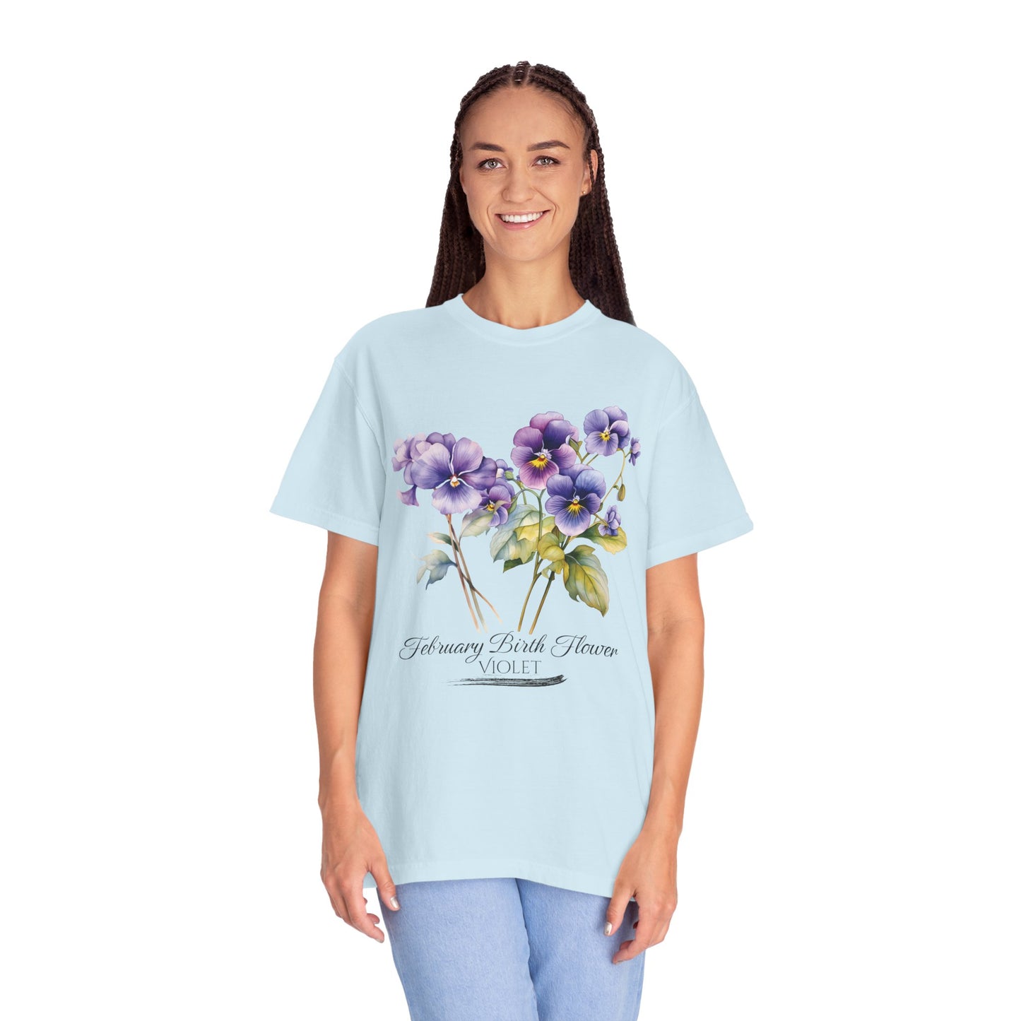 February Birth Flower "Violet" - Unisex Garment-Dyed T-shirt