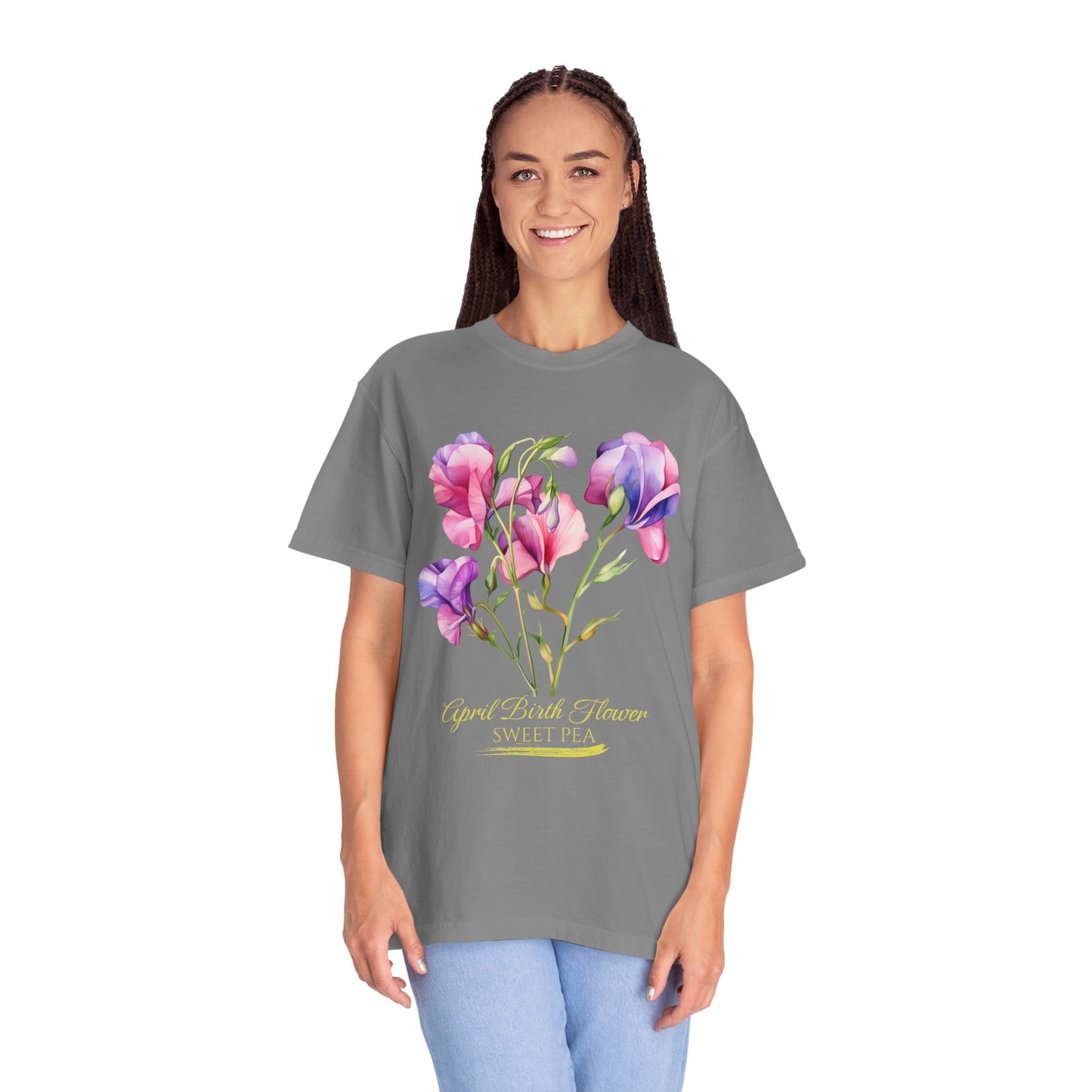 April Birth Flower "Sweet Pea" (For Print on Dark Fabric) - Unisex Garment-Dyed T-shirt