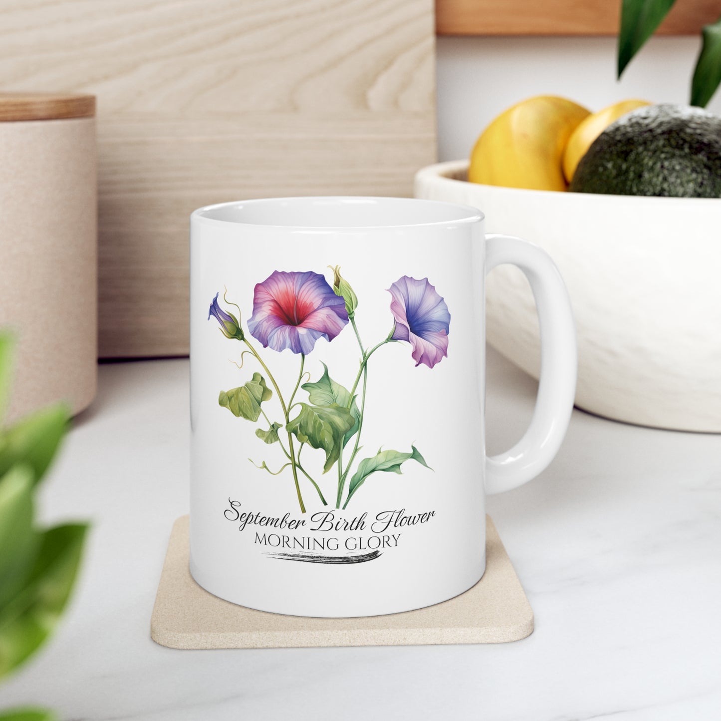 September Birth Flower (Morning Glory): Ceramic Mug 11oz