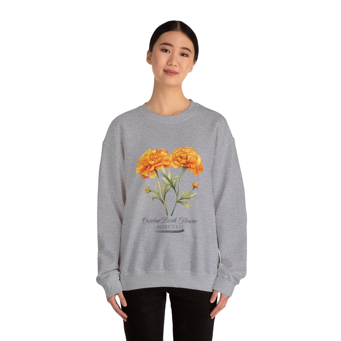 October Birth Flower (Marigold) - Unisex Heavy Blend™ Crewneck Sweatshirt