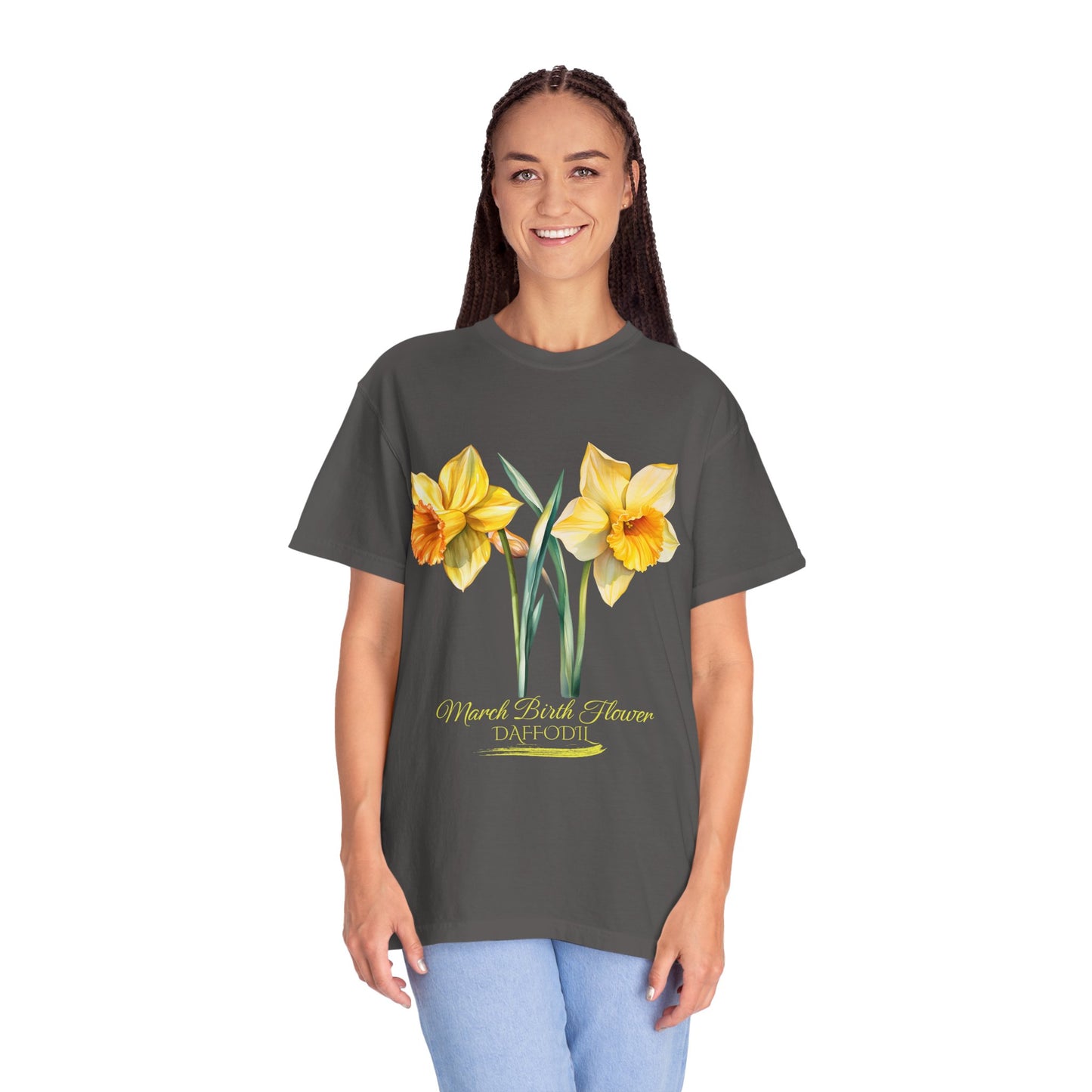 March Birth Flower "Daffodil" (For Print on Dark Fabric) - Unisex Garment-Dyed T-shirt