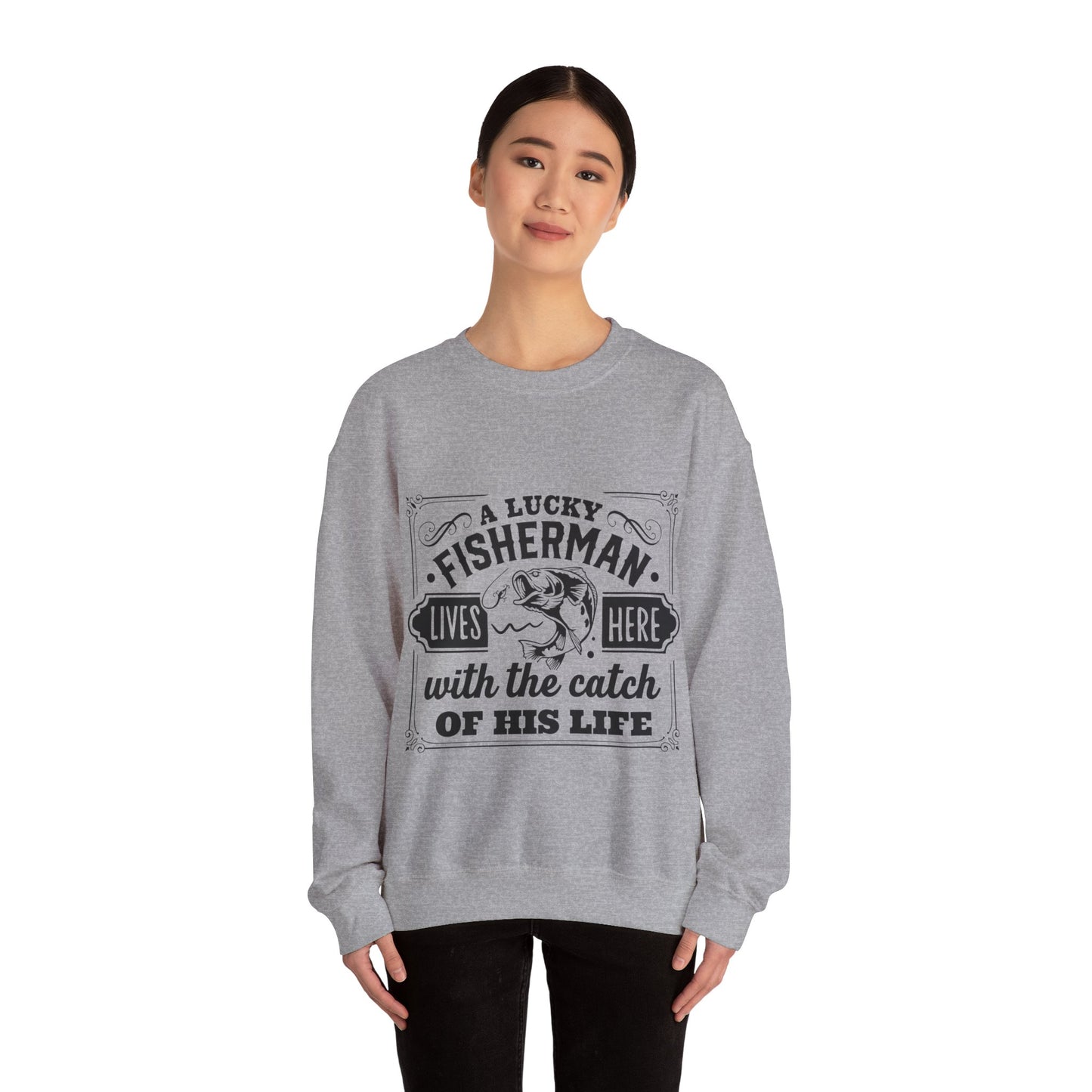 Lucky fisherman lives here - Unisex Heavy Blend™ Crewneck Sweatshirt