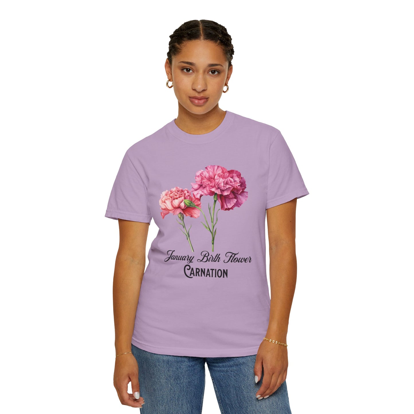 January Birth Flower "Carnation" - Unisex Garment-Dyed T-shirt