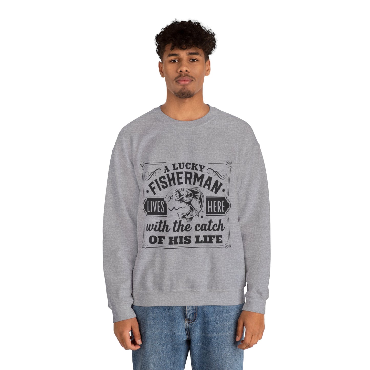 Lucky fisherman lives here - Unisex Heavy Blend™ Crewneck Sweatshirt