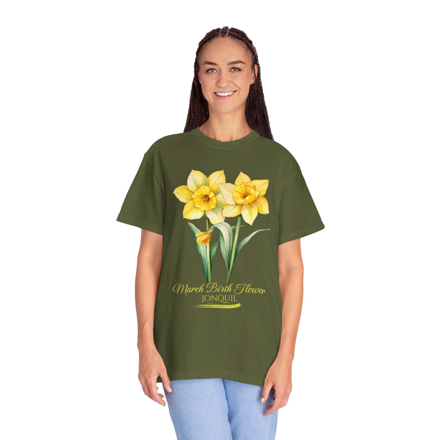 March Birth Flower "Jonquil" (For Print on Dark Fabric) - Unisex Garment-Dyed T-shirt