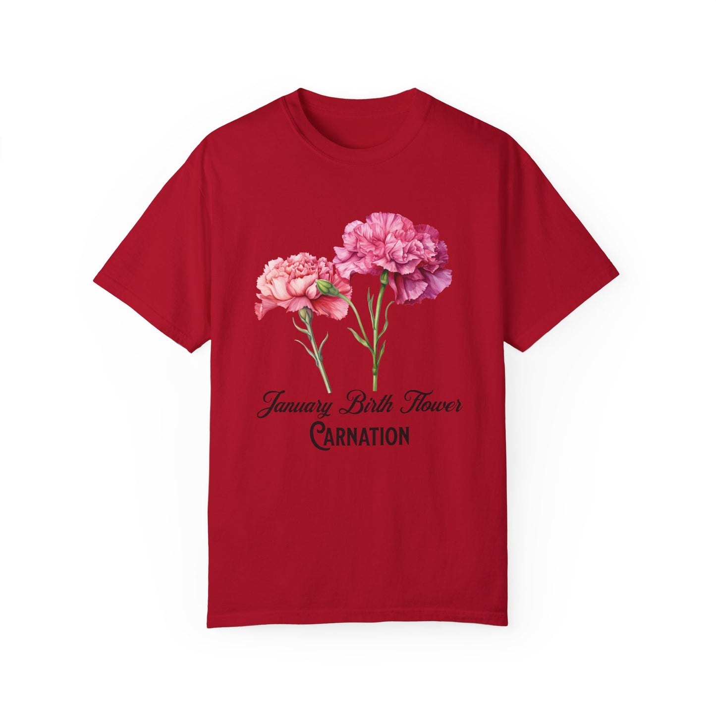 January Birth Flower "Carnation" - Unisex Garment-Dyed T-shirt