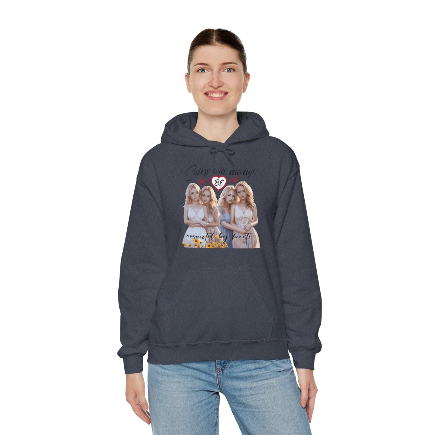 Sisters will always be connected by hearts - Unisex Heavy Blend™ Hooded Sweatshirt