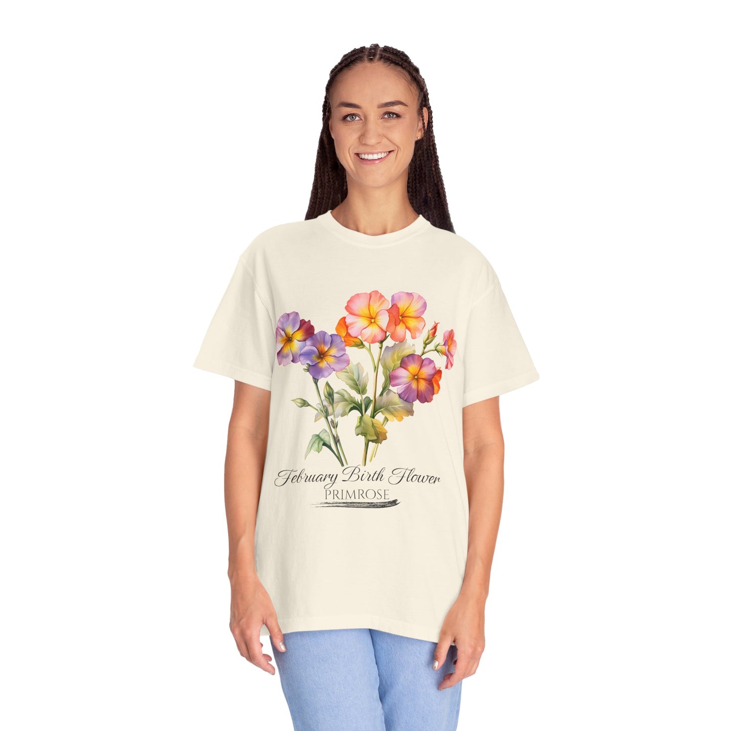 February Birth Flower "Primrose" - Unisex Garment-Dyed T-shirt