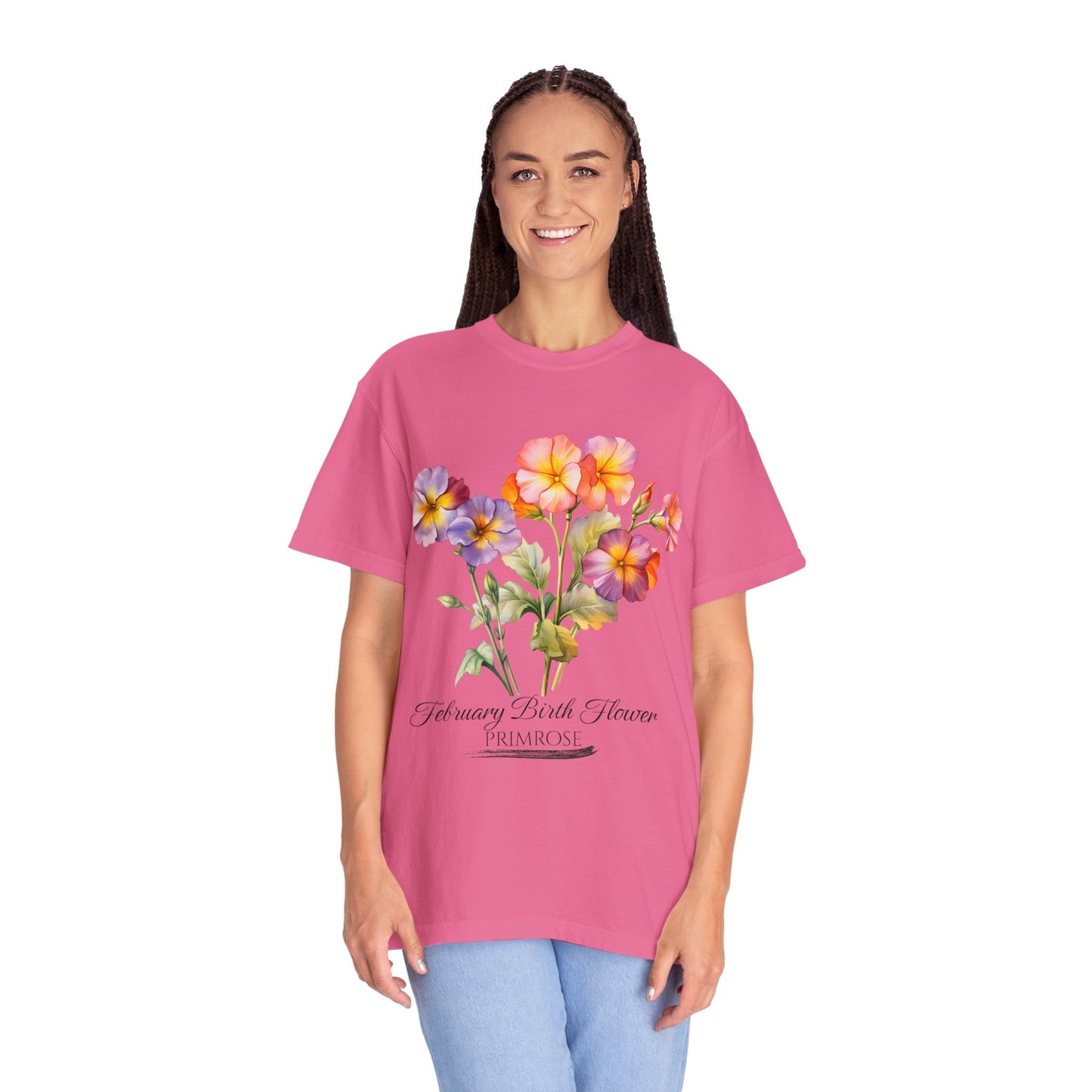 February Birth Flower "Primrose" - Unisex Garment-Dyed T-shirt