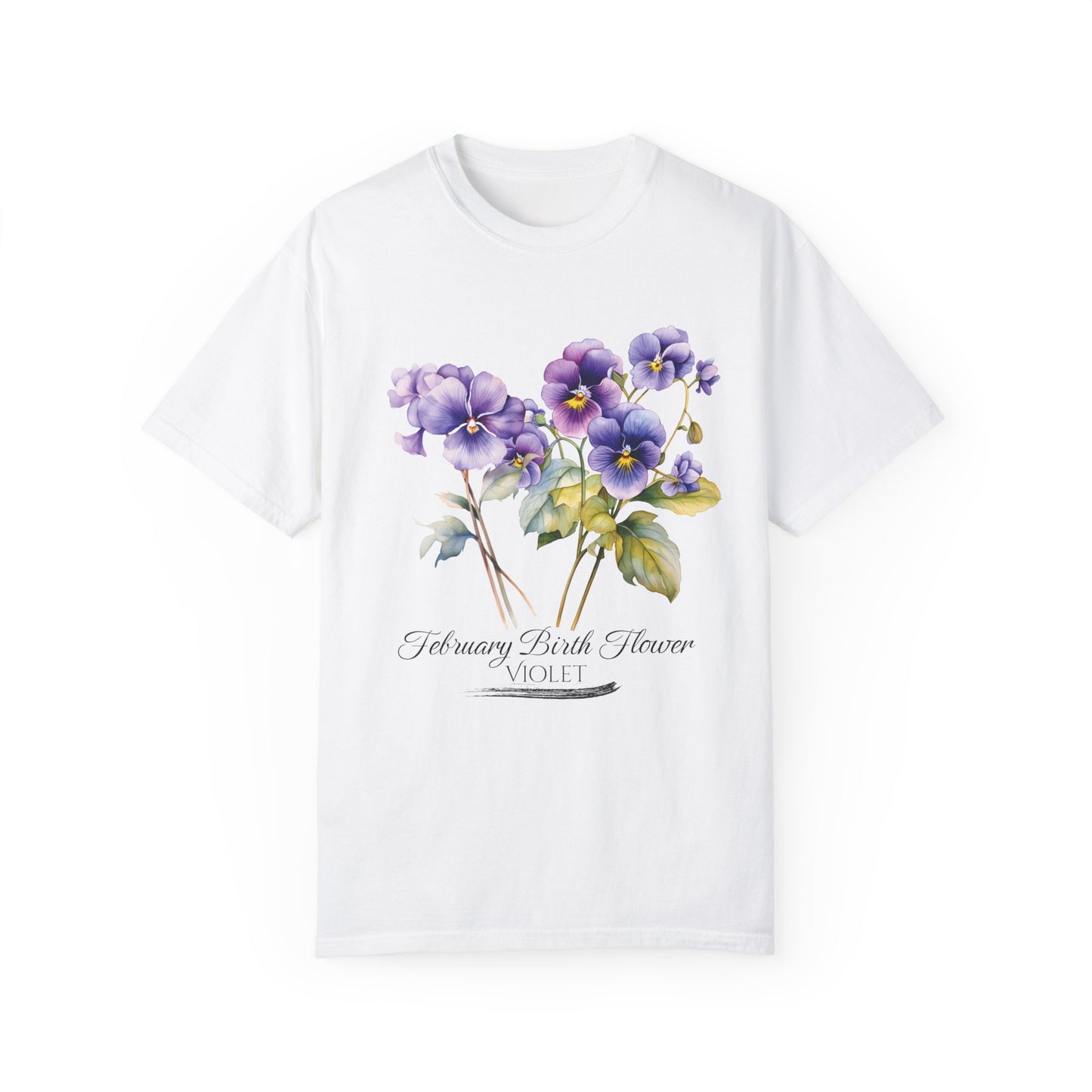 February Birth Flower "Violet" - Unisex Garment-Dyed T-shirt