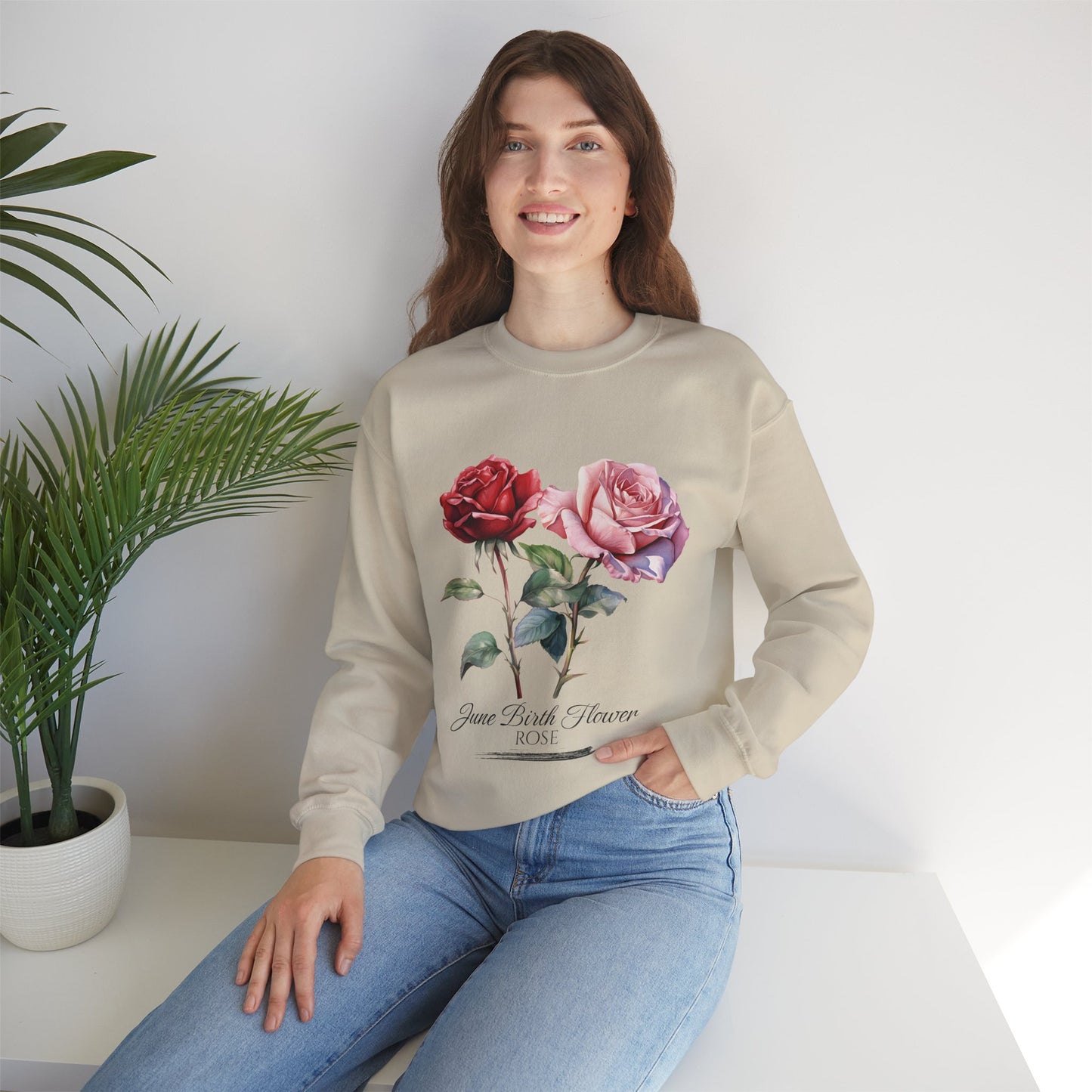 June Birth Flower (Rose) - Unisex Heavy Blend™ Crewneck Sweatshirt