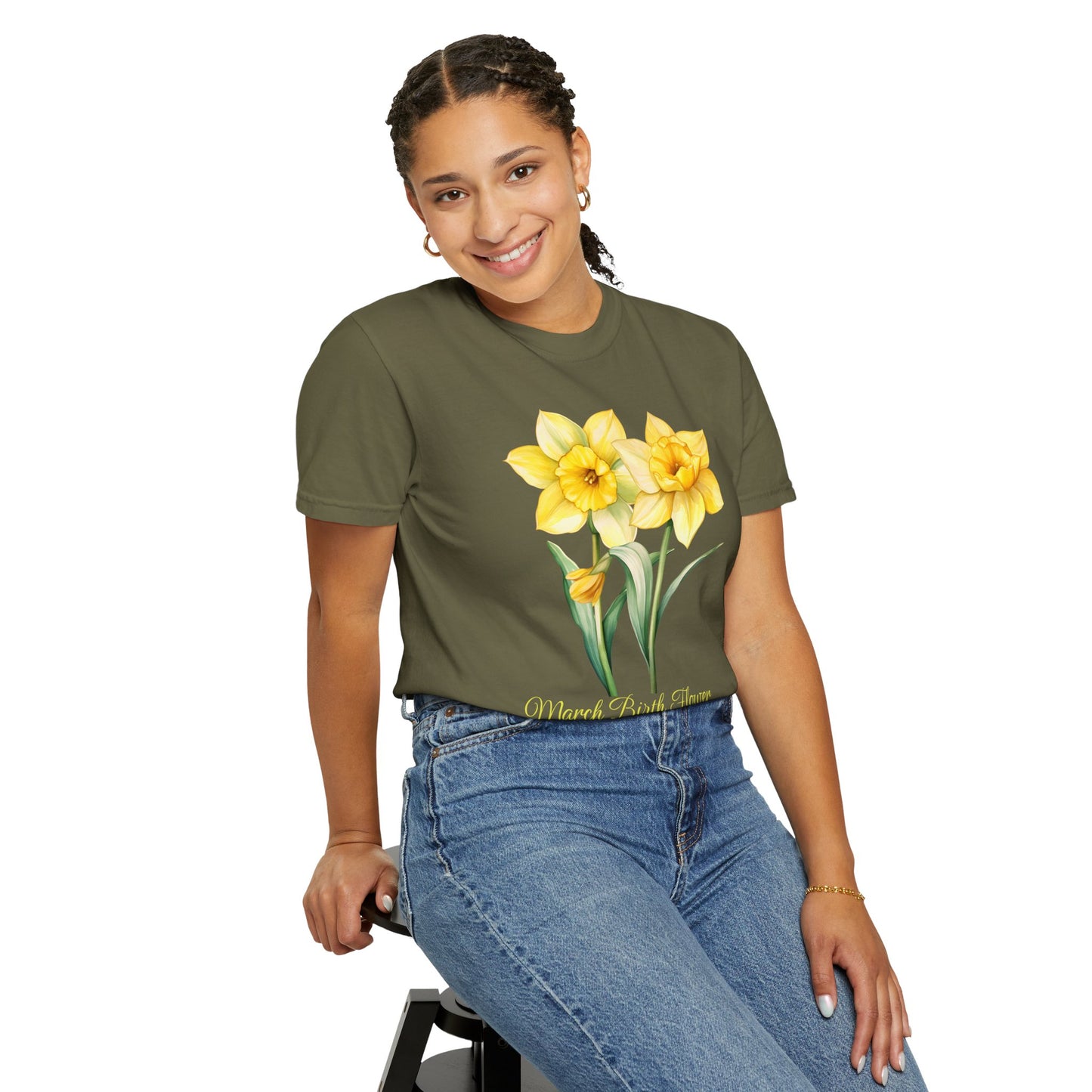 March Birth Flower "Jonquil" (For Print on Dark Fabric) - Unisex Garment-Dyed T-shirt