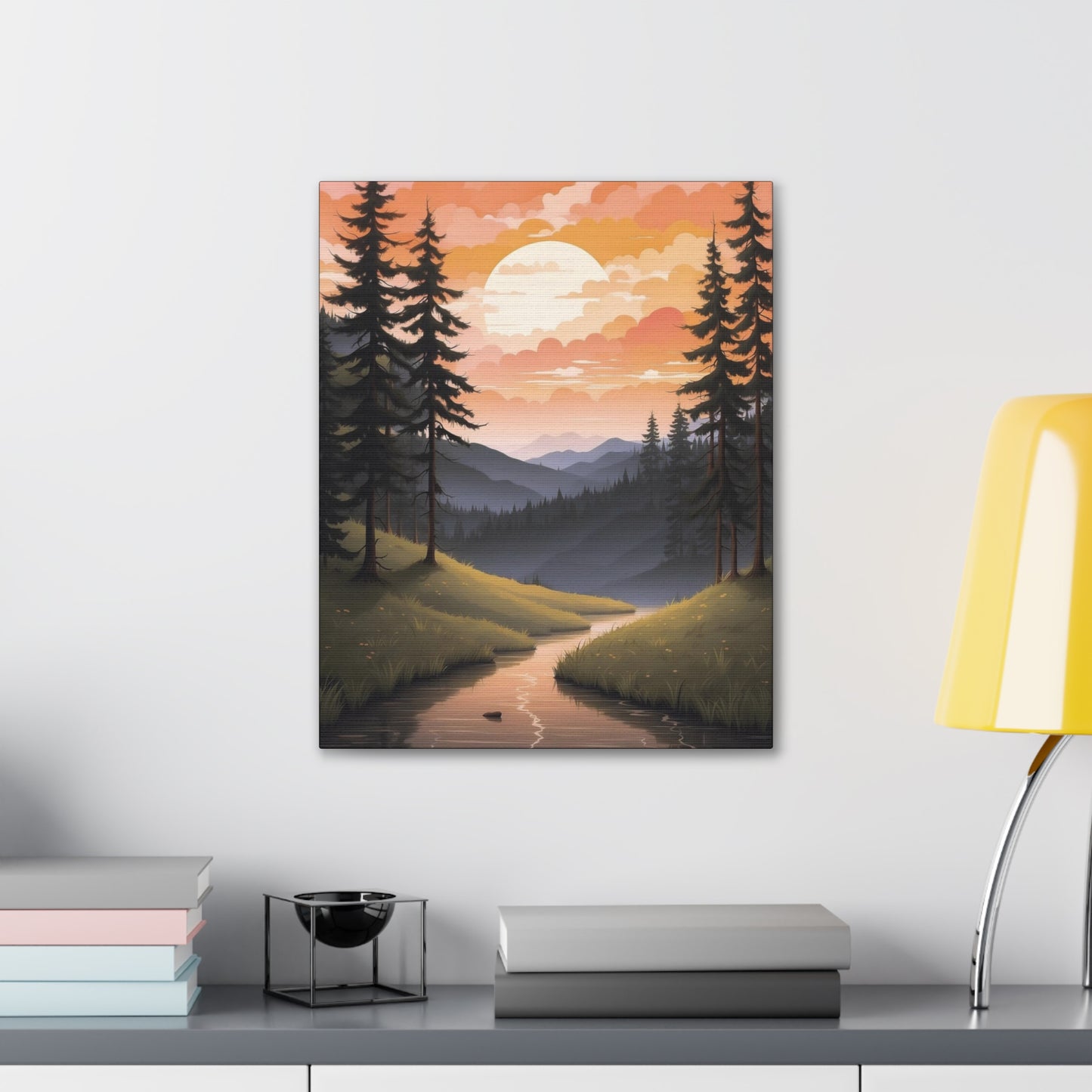 Moon Rising Over the Mountain Creek: Canvas Gallery Wraps