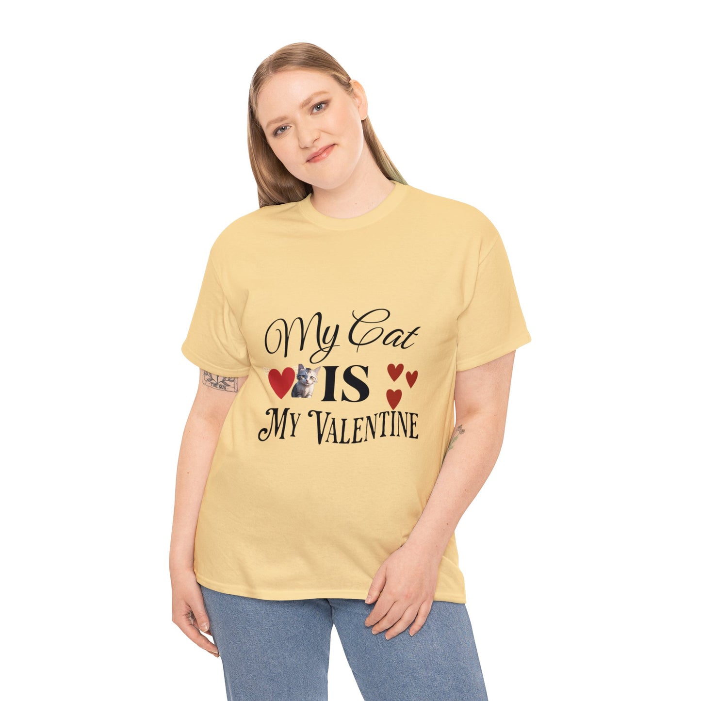 My cat is my valentine - Unisex Heavy Cotton Tee