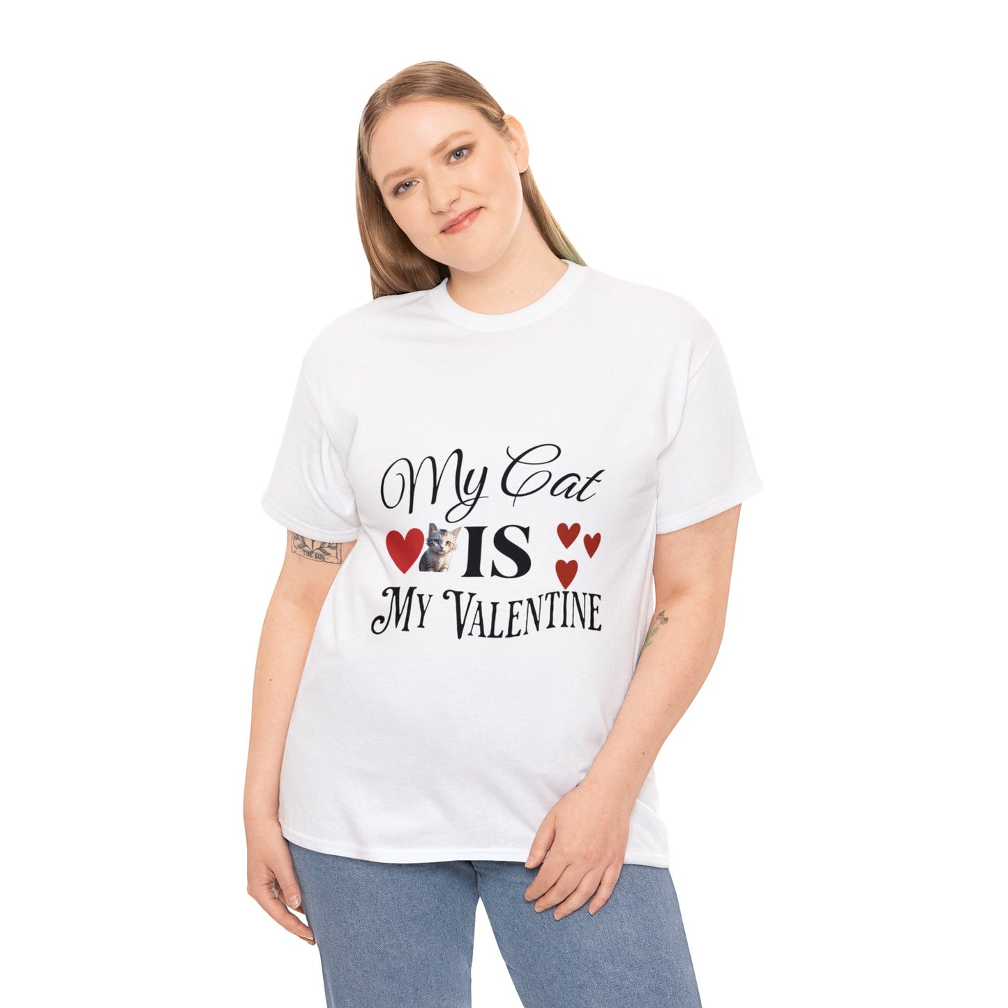 My cat is my valentine - Unisex Heavy Cotton Tee