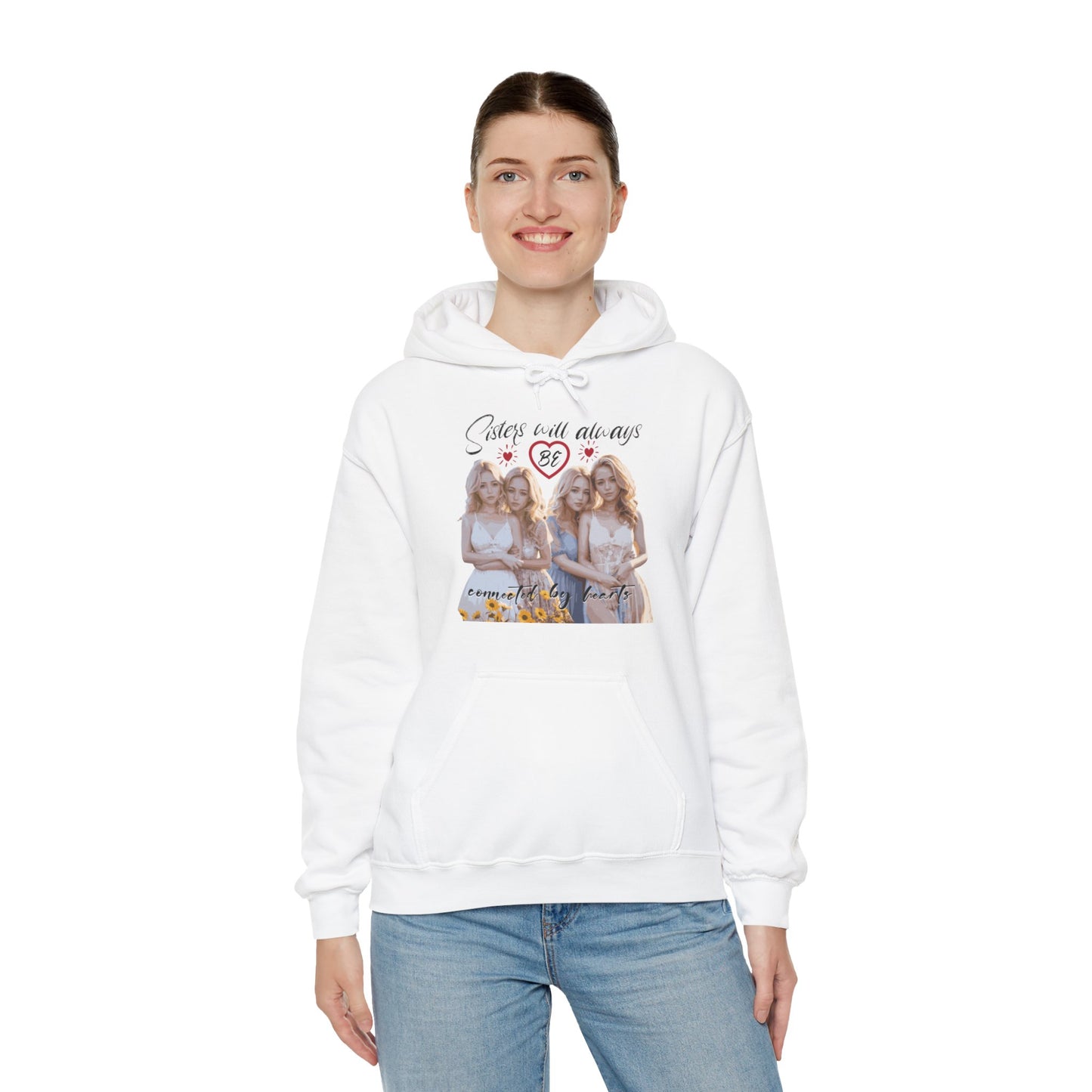 Sisters will always be connected by hearts - Unisex Heavy Blend™ Hooded Sweatshirt