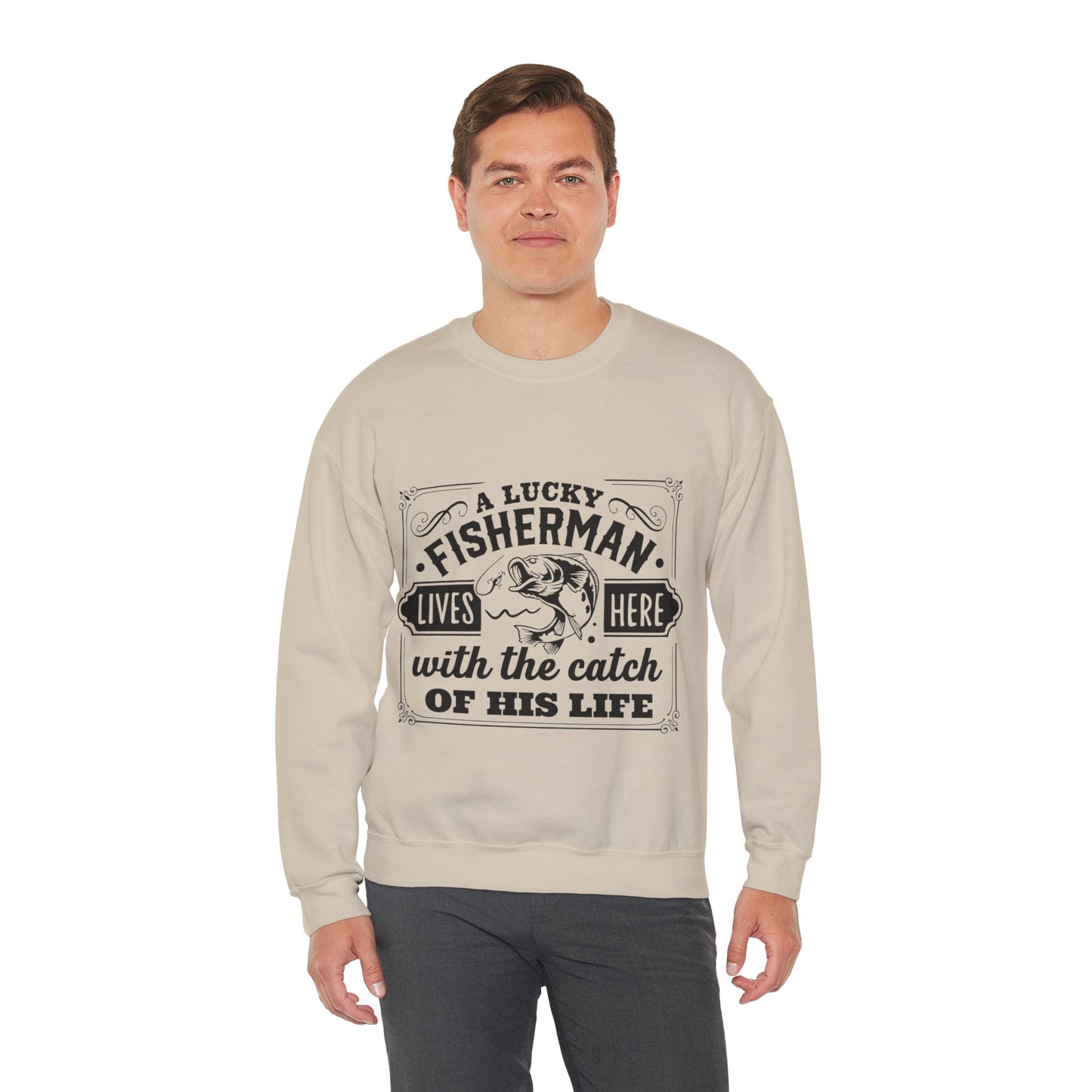 Lucky fisherman lives here - Unisex Heavy Blend™ Crewneck Sweatshirt