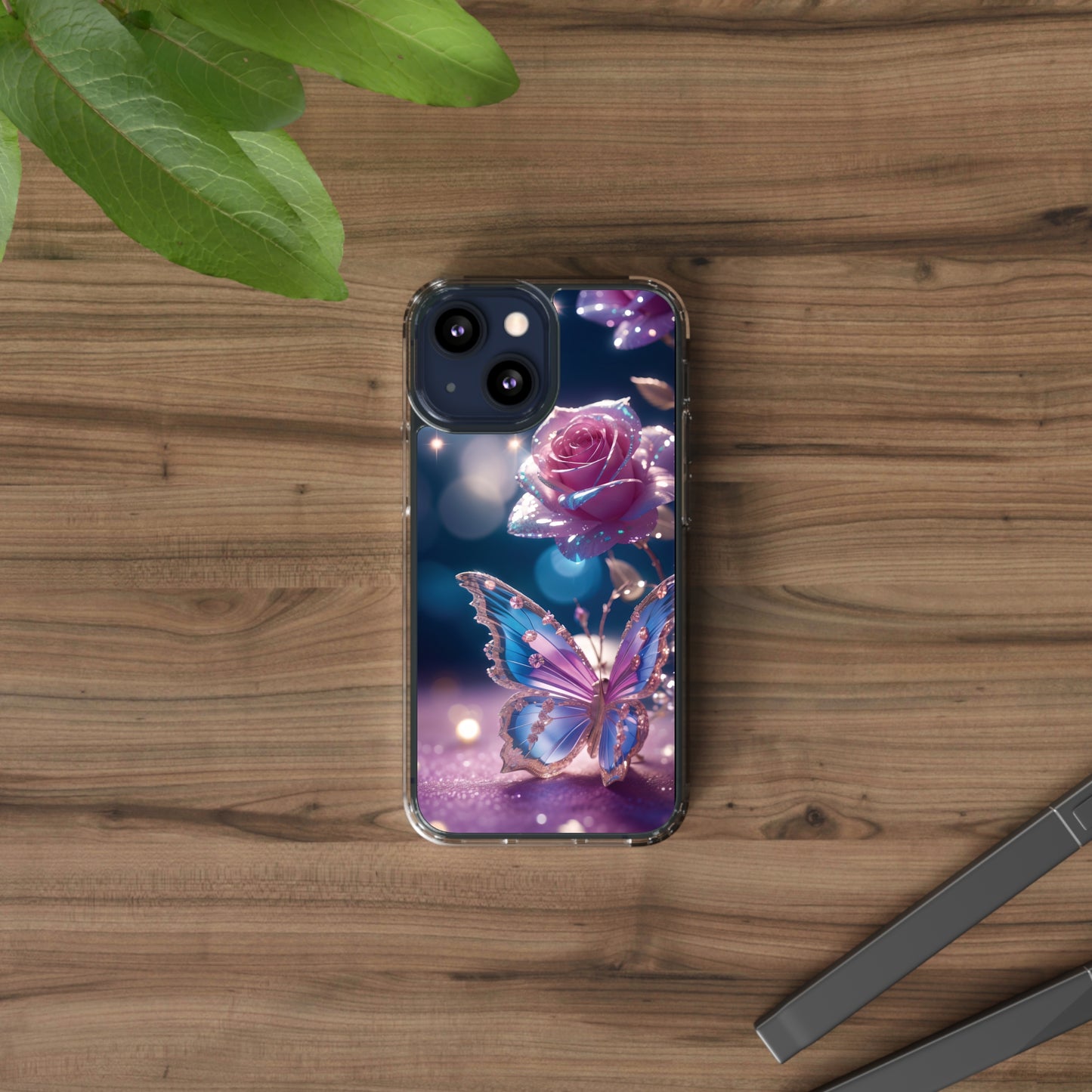 Clear Phone Cases: Fantasy Butterfly and Roses