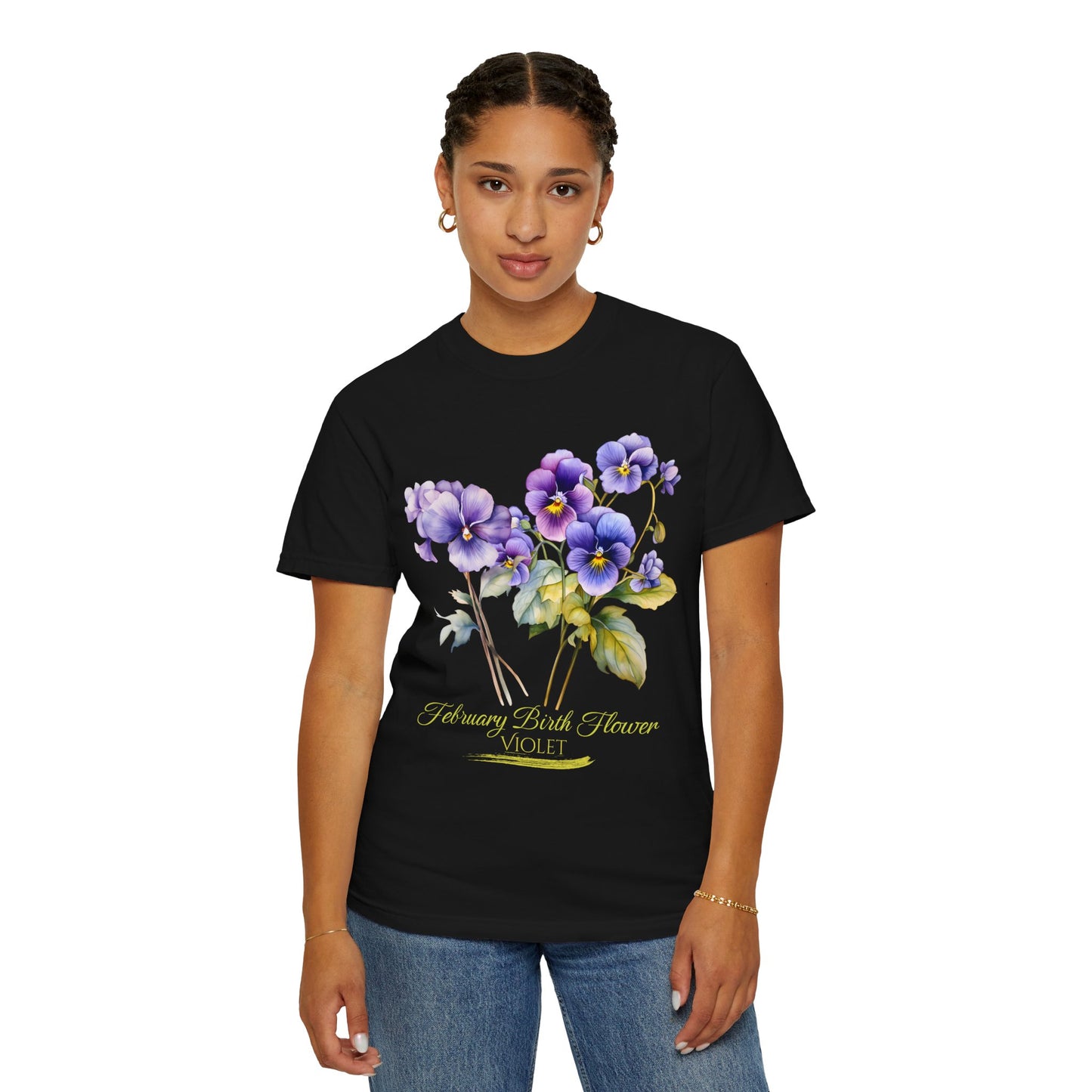 February Birth Flower "Violet" (For Dark Print) - Unisex Garment-Dyed T-shirt