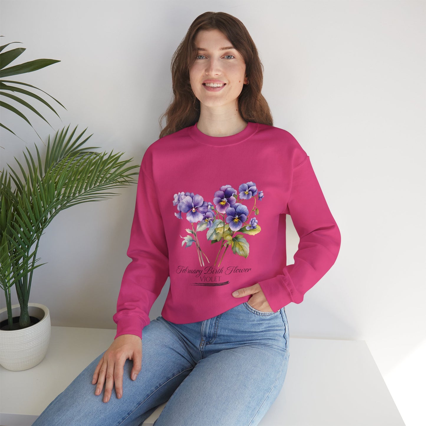 February Birth Flowers (Violet) - Unisex Heavy Blend™ Crewneck Sweatshirt