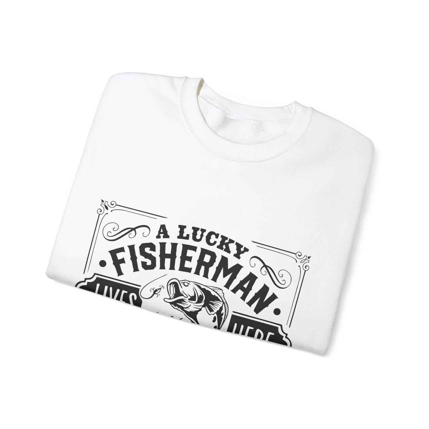 Lucky fisherman lives here - Unisex Heavy Blend™ Crewneck Sweatshirt