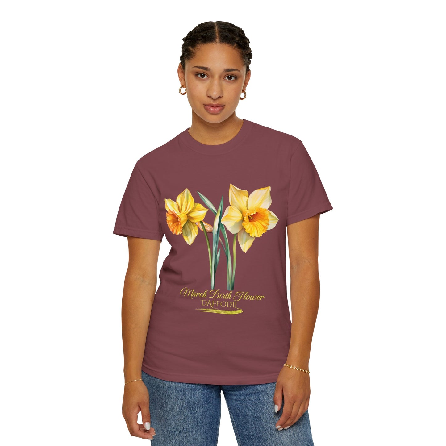 March Birth Flower "Daffodil" (For Print on Dark Fabric) - Unisex Garment-Dyed T-shirt