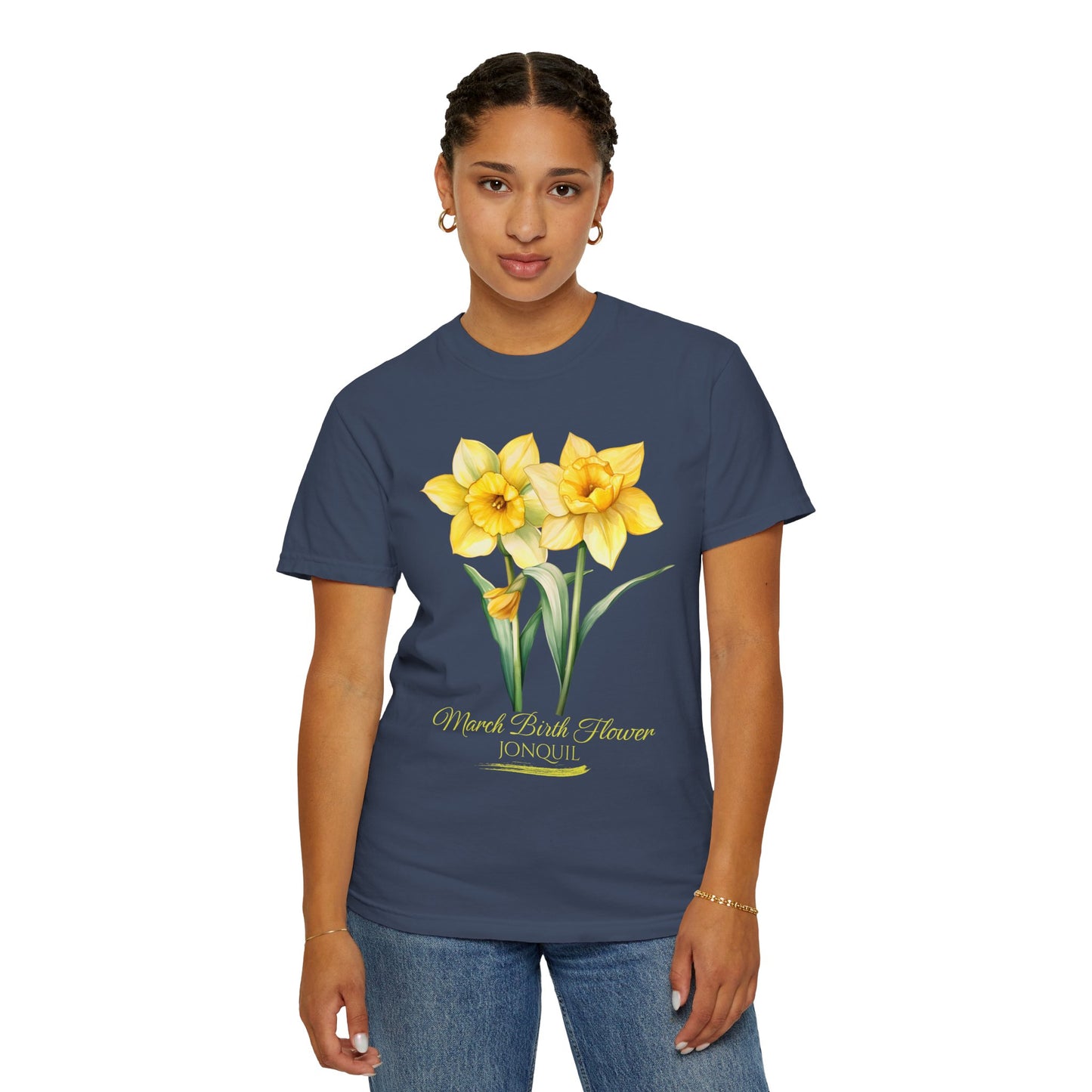 March Birth Flower "Jonquil" (For Print on Dark Fabric) - Unisex Garment-Dyed T-shirt