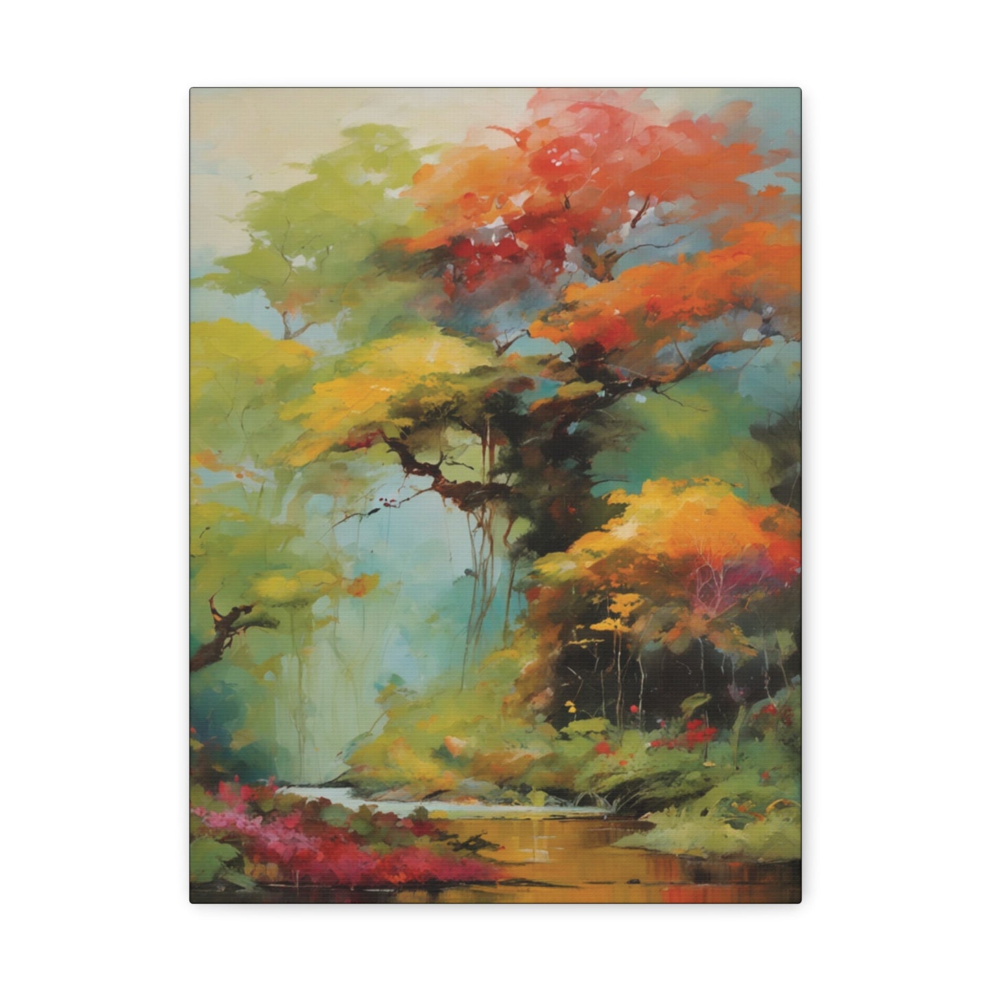 Fall Season Creek Watercolor: Canvas Gallery Wraps