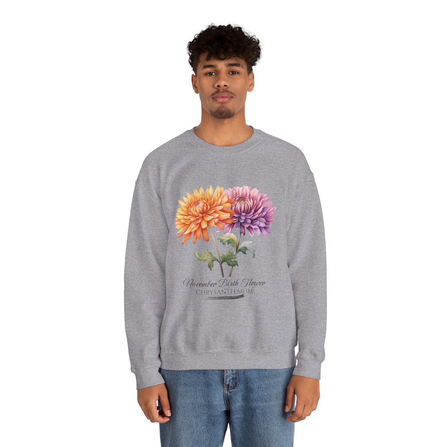 November Birth Flower (Chrysanthemum) - Unisex Heavy Blend™ Crewneck Sweatshirt