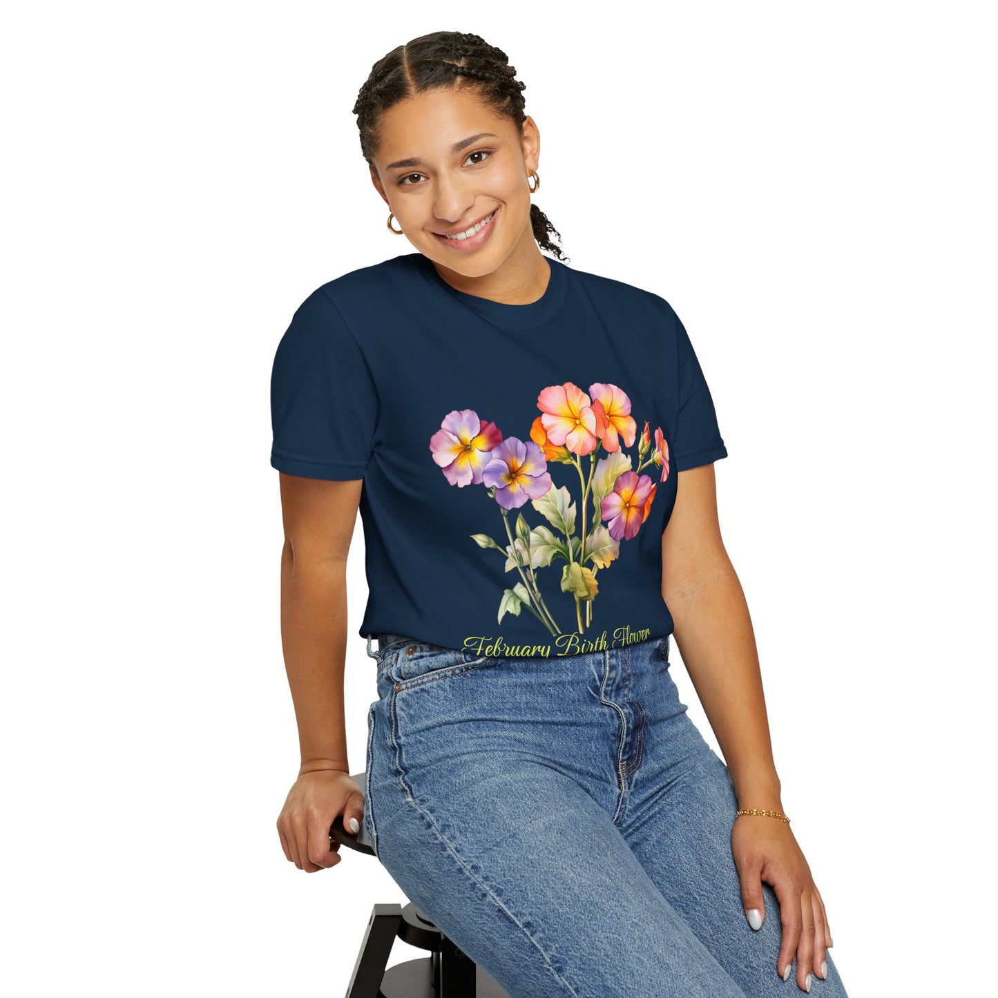 February Birth Flower "Violet" (For Dark Print) Unisex Garment-Dyed T-shirt