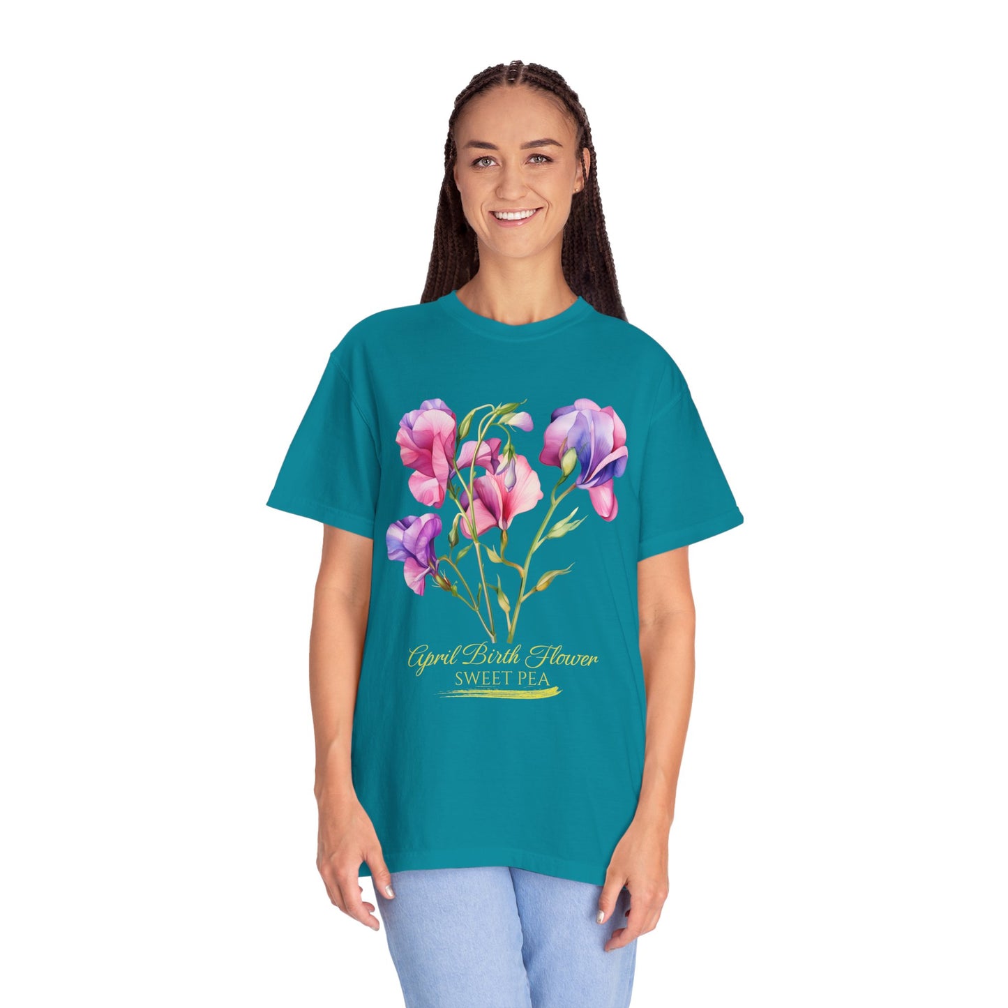 April Birth Flower "Sweet Pea" (For Print on Dark Fabric) - Unisex Garment-Dyed T-shirt