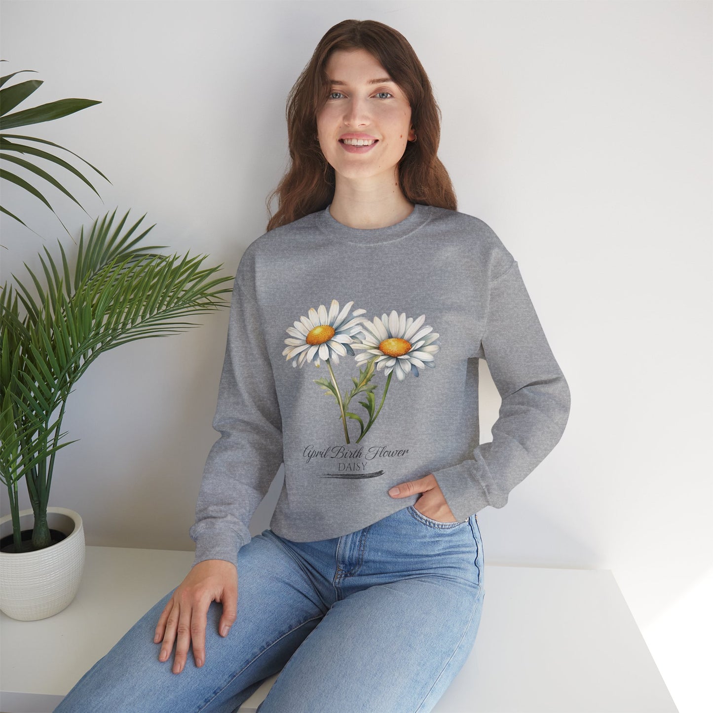 April Birth Flower (Daisy) - Unisex Heavy Blend™ Crewneck Sweatshirt