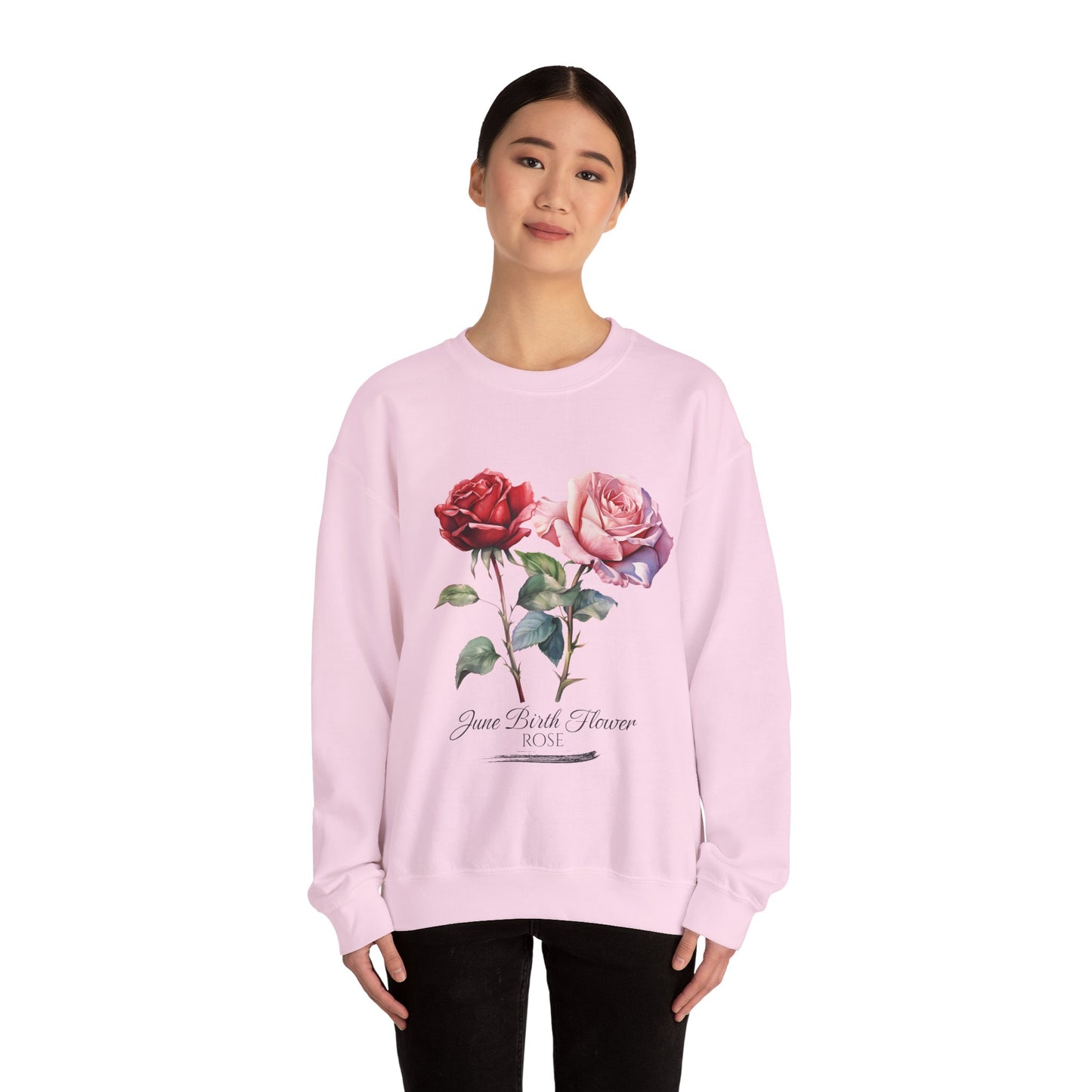 June Birth Flower (Rose) - Unisex Heavy Blend™ Crewneck Sweatshirt