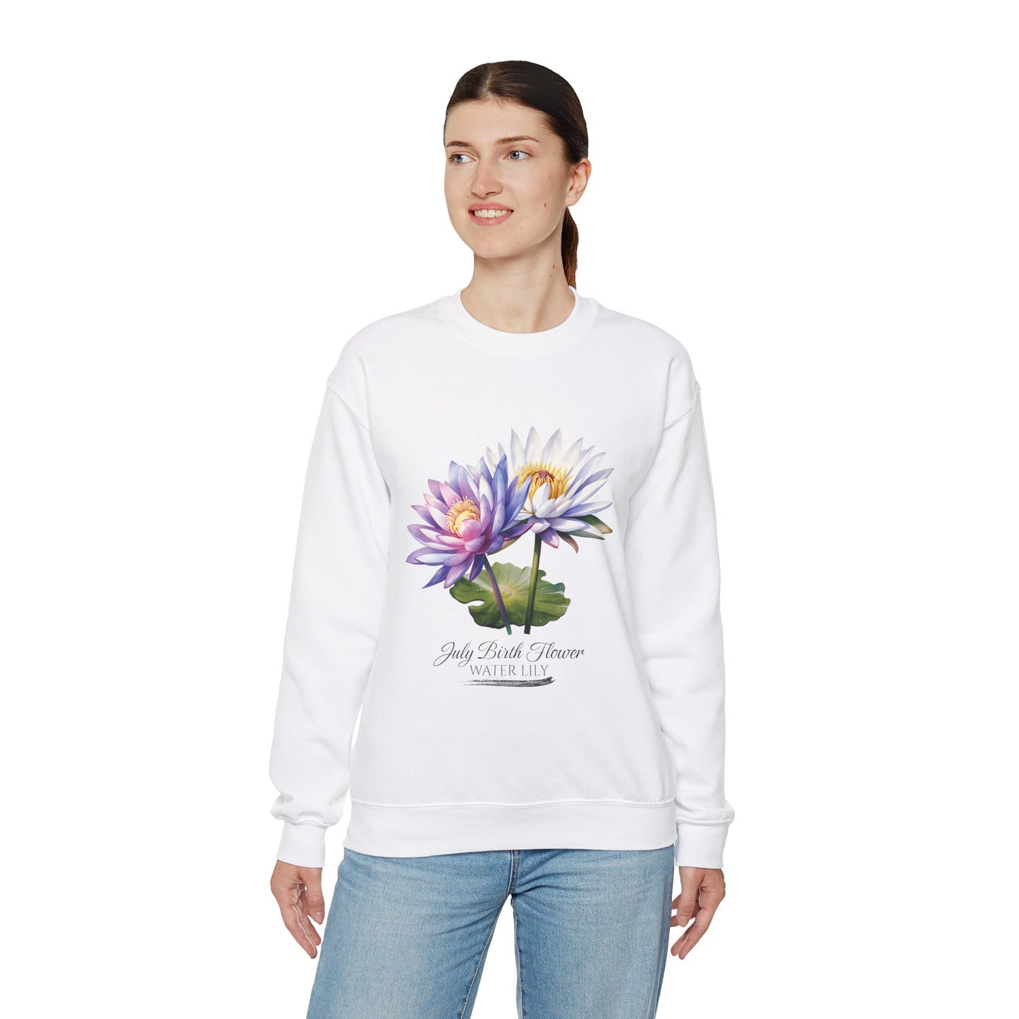 July Birth Flower (Water Lily) - Unisex Heavy Blend™ Crewneck Sweatshirt