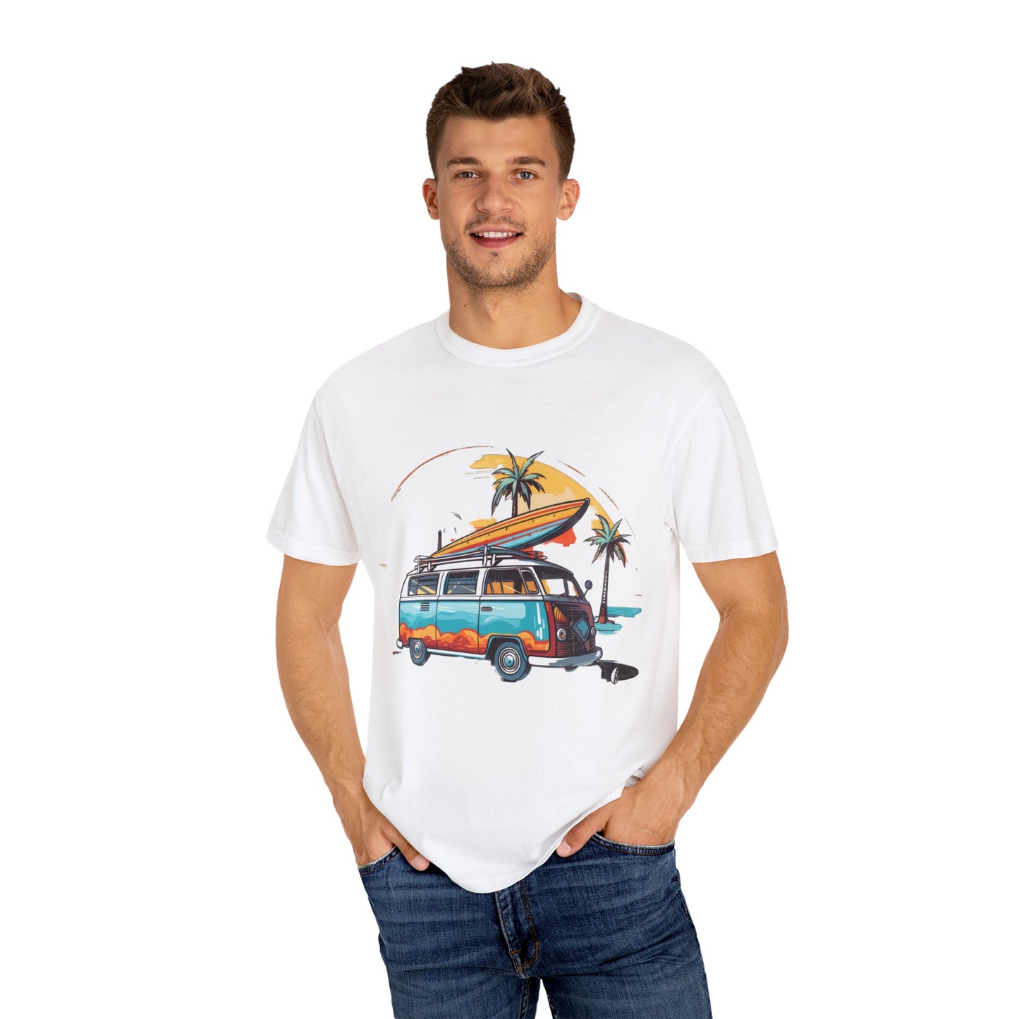 Retro Surf Van: Unisex Garment-Dyed T-shirt