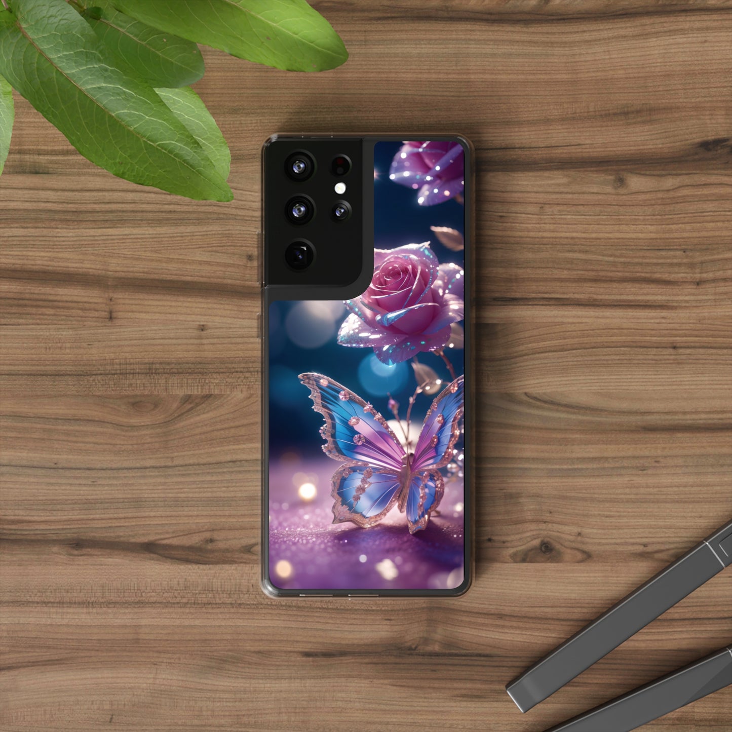 Clear Phone Cases: Fantasy Butterfly and Roses