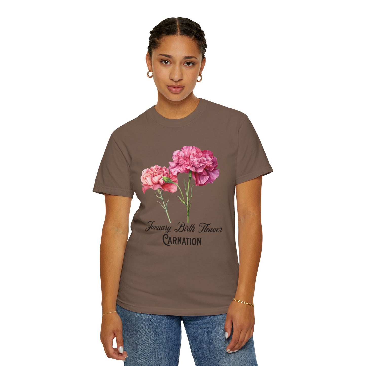 January Birth Flower "Carnation" - Unisex Garment-Dyed T-shirt